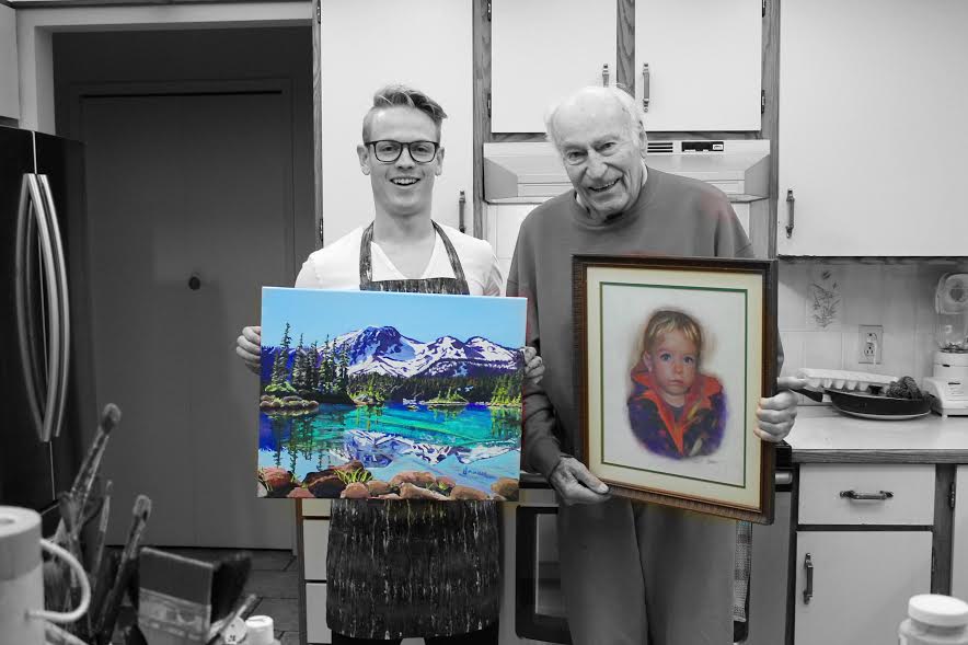Jaxon Jurome and his Grandfather, Bill Jurome, often produced their best work painting side by side in the kitchen. The first lesson Jaxon learned from Bill was to never paint on an empty stomach! (circa 2017).
