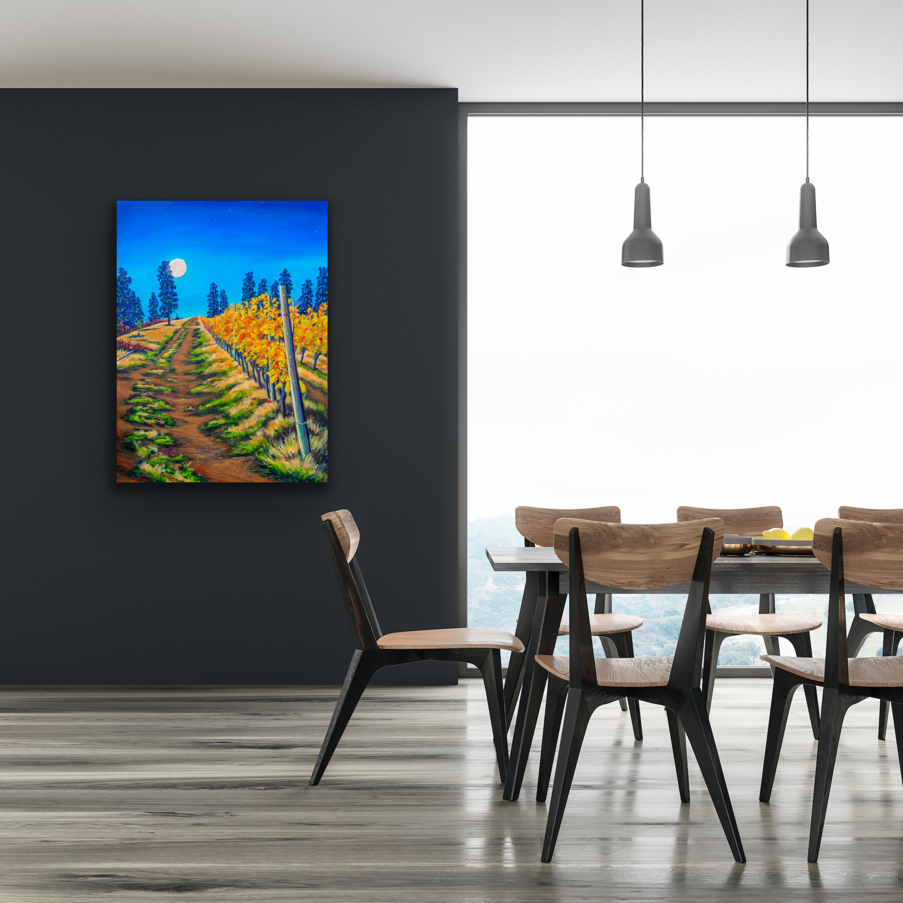 The Moon Rising Above An Okanagan Vineyard