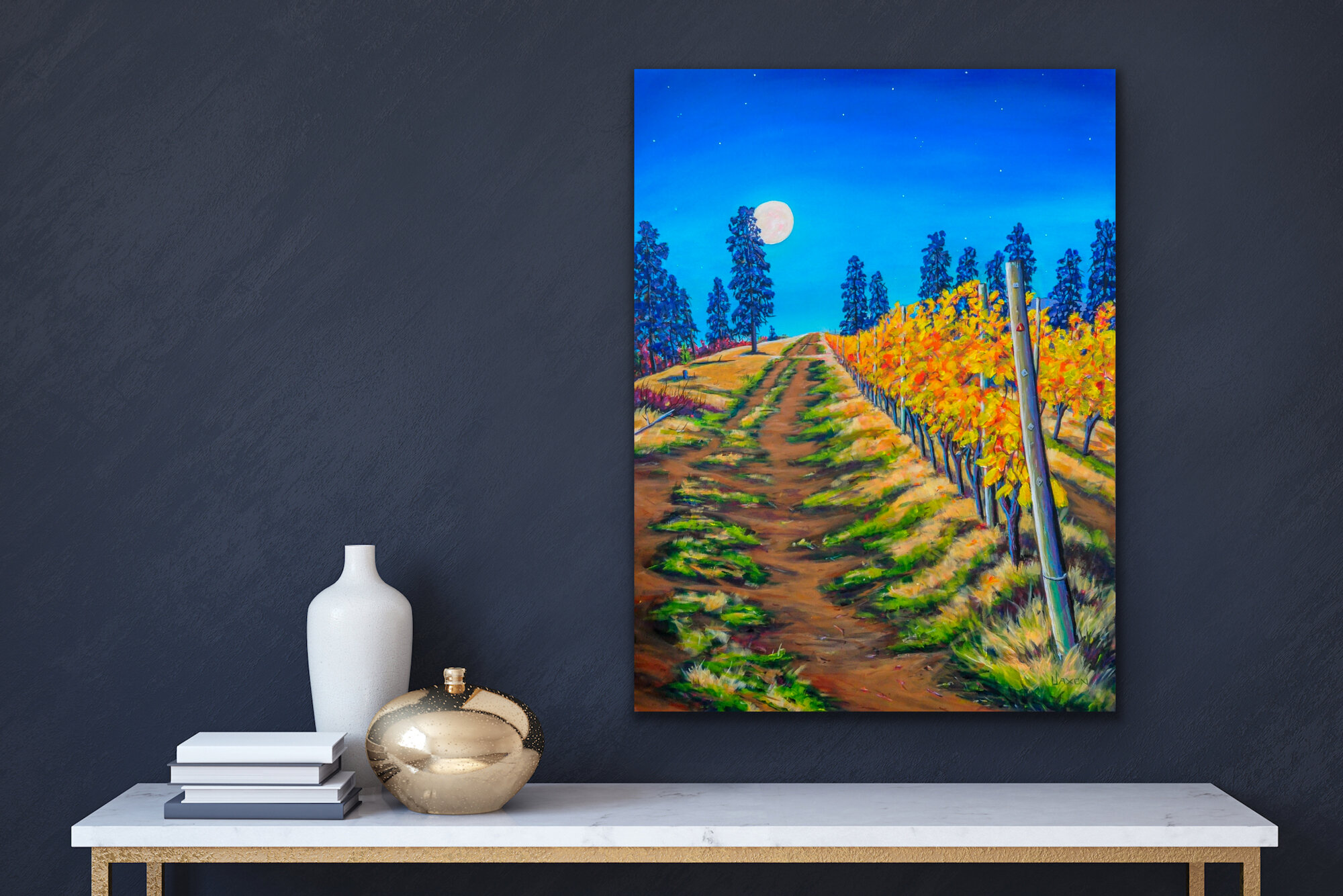 The Harvest Moon Rises Above A Kelowna Winery