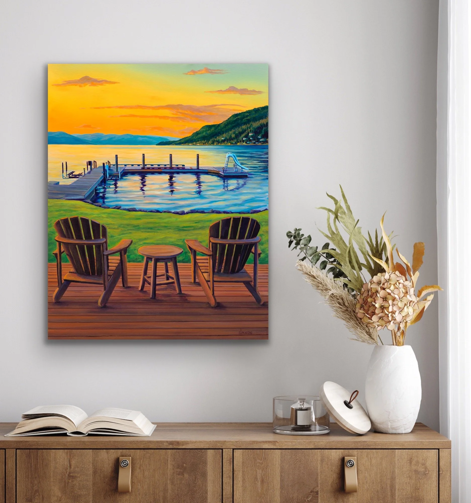 Camp Kerfoot Okanagan Lake Print showing a sunset over Okanagan Lake near carrs landing in Lake Country BC by a BC artist.