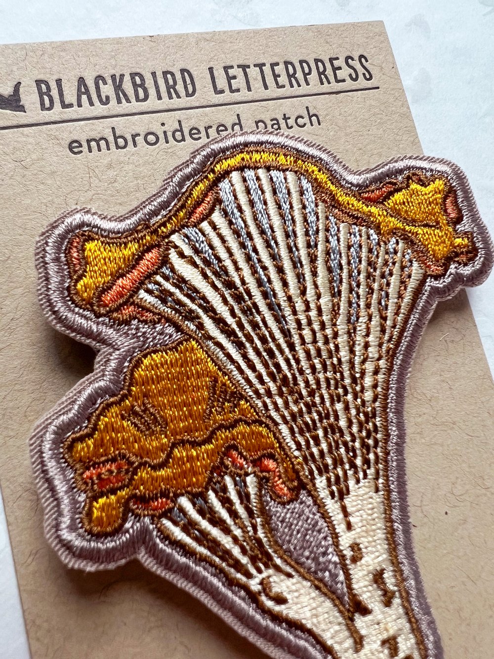 Chanterelle mushroom embroidered patch by Blackbird Letterpress — Blackbird  Letterpress