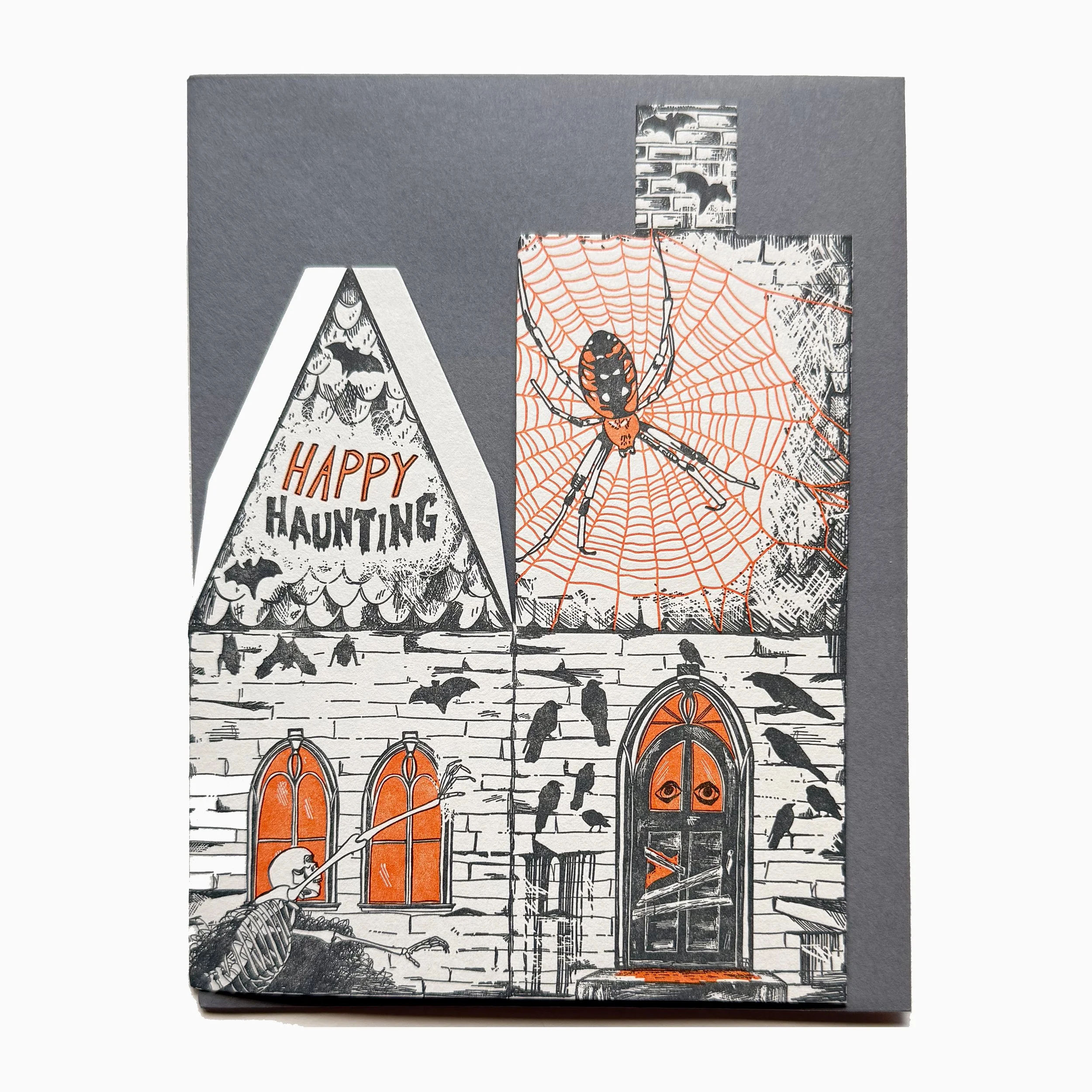 happy haunting house - 3D diy fold and glue letterpress card