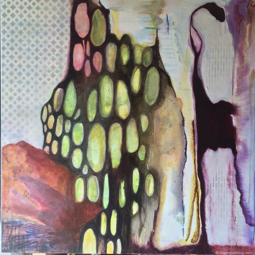 Untitled work in progress, 24x24 in. acrylic and enamel on canvas. ©2015 kristen m. watson.