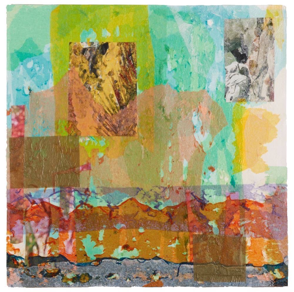 Love & Sunshine (Adolescence), tissue paper collage on board with magazine reproduction of paintings by unknown artist, 12 x 12", ©2015 kristen m. watson