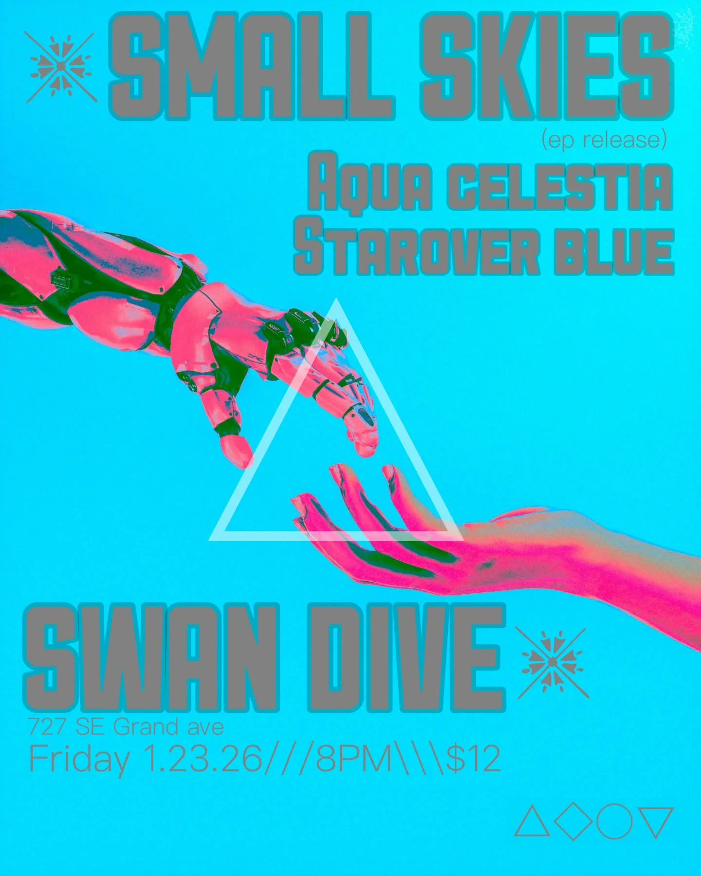 First show of 2026 just announced! See us + @aqua.celestia Friday, January 23rd at @pdxswandive for our friend @smallskies EP release! 💗