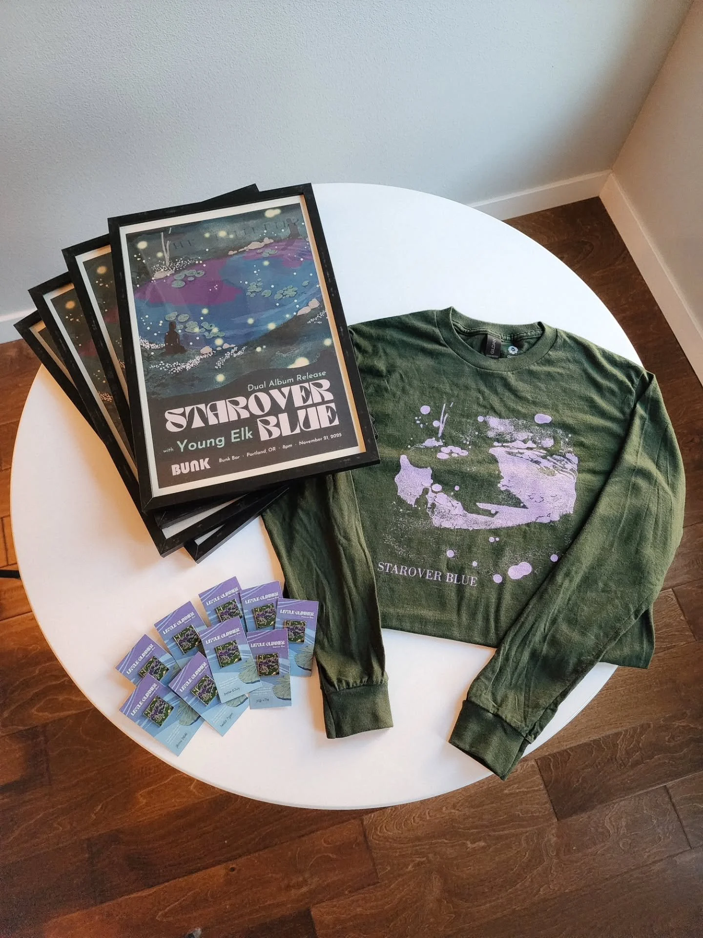 It's album release show week! Come celebrate the release of our new record "Little Glimmer" AND Young Elk's new record "Calm Down" this Friday, November 21st at @bunksandwiches 🖤

We've made some special new merch for you for the