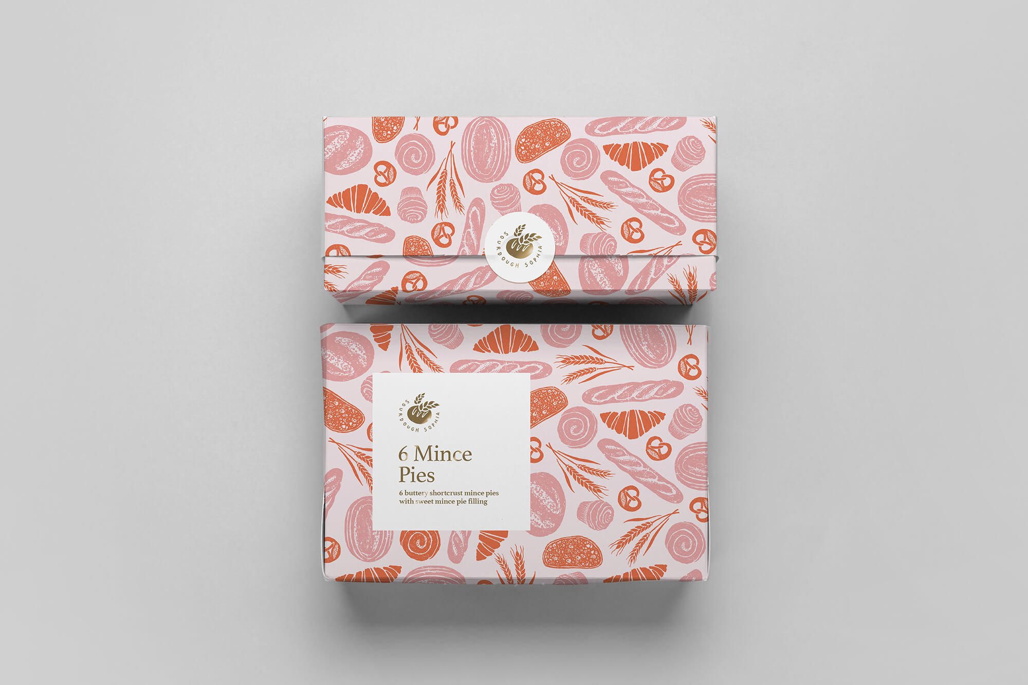  Pattern illustration for packaging for a bakery in pinks and orange 