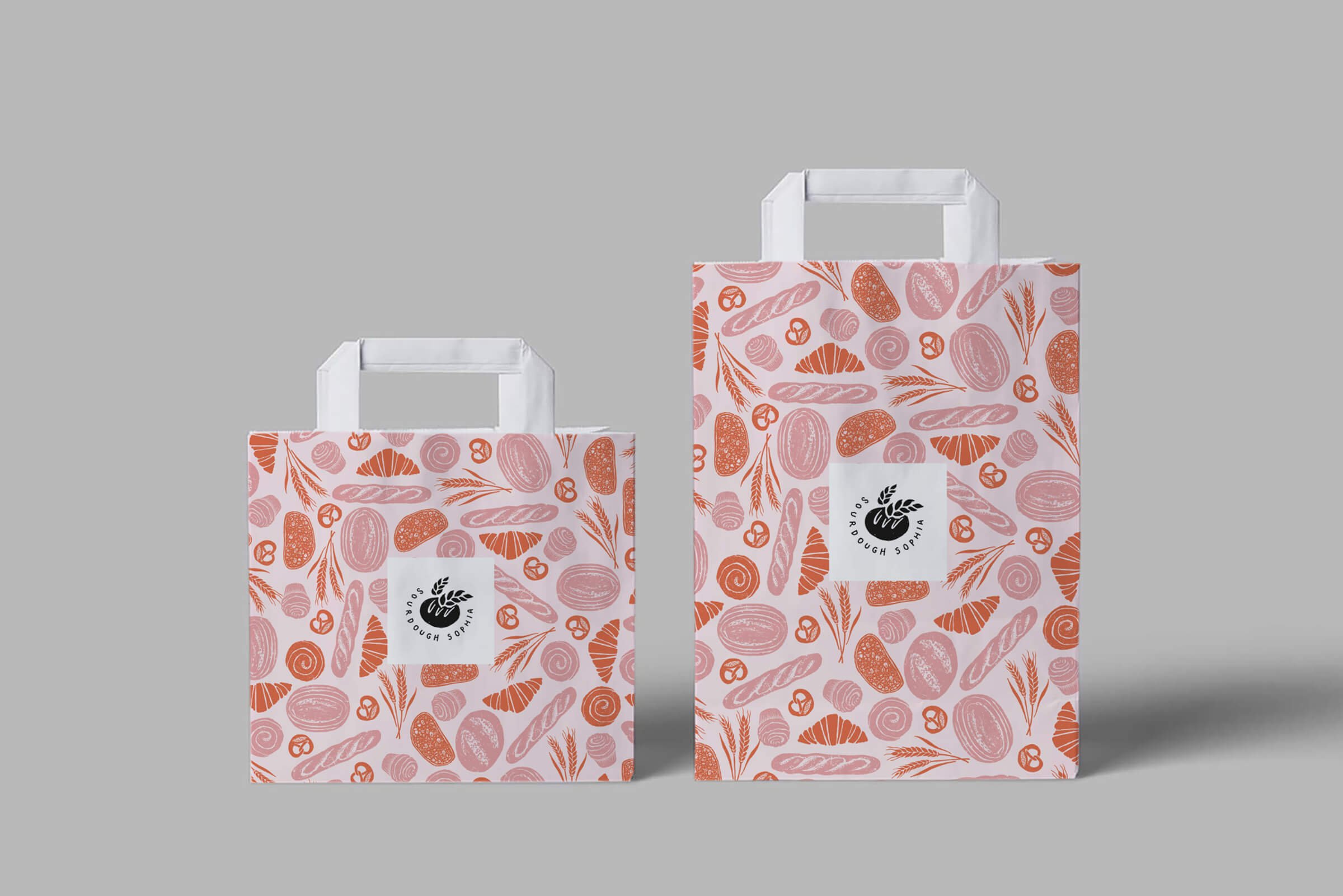  illustrated bags for a bakery called Sourdough Sophia 