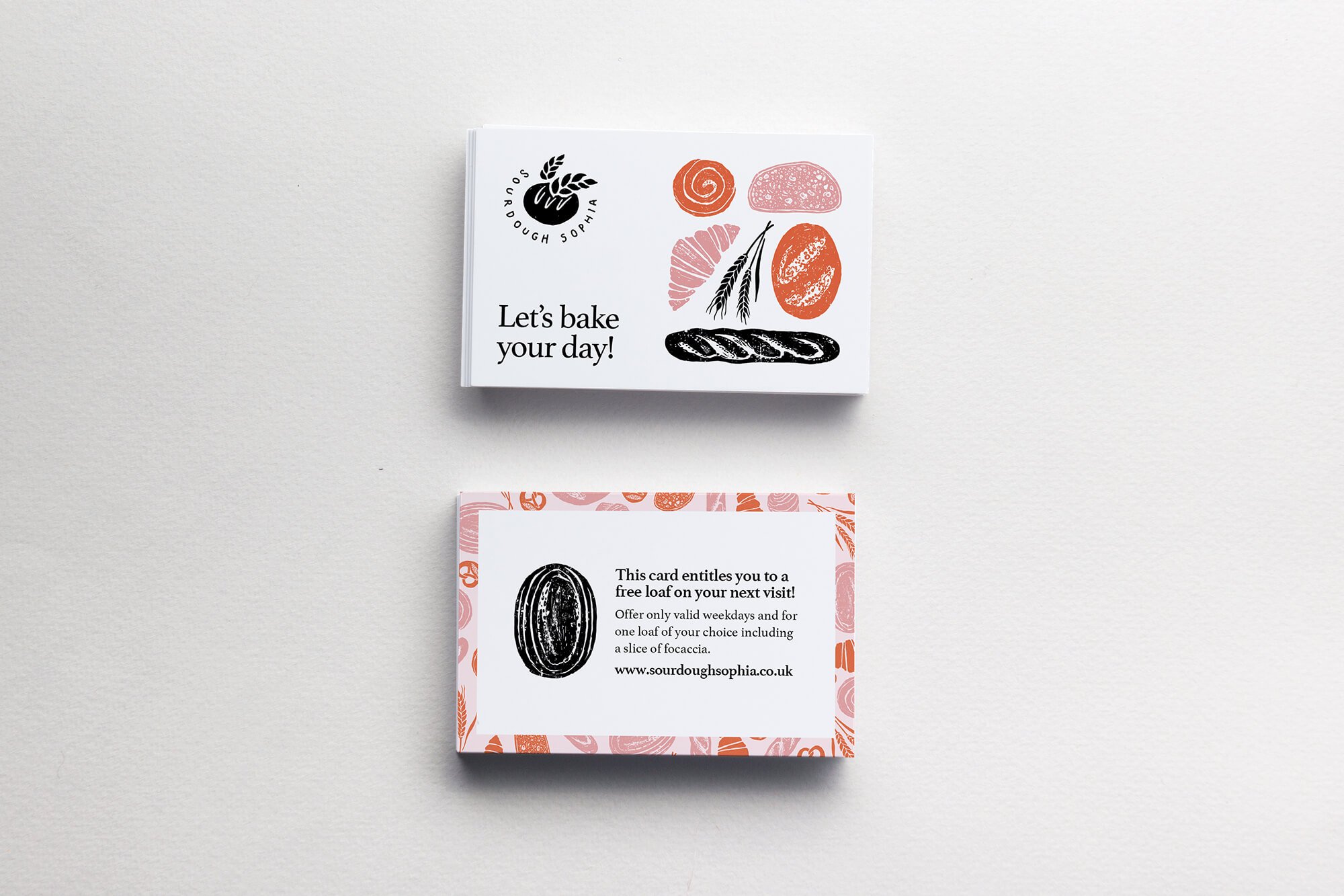  Hand printed illustrations for a business card design and overall illustrated brand for a bakery. 