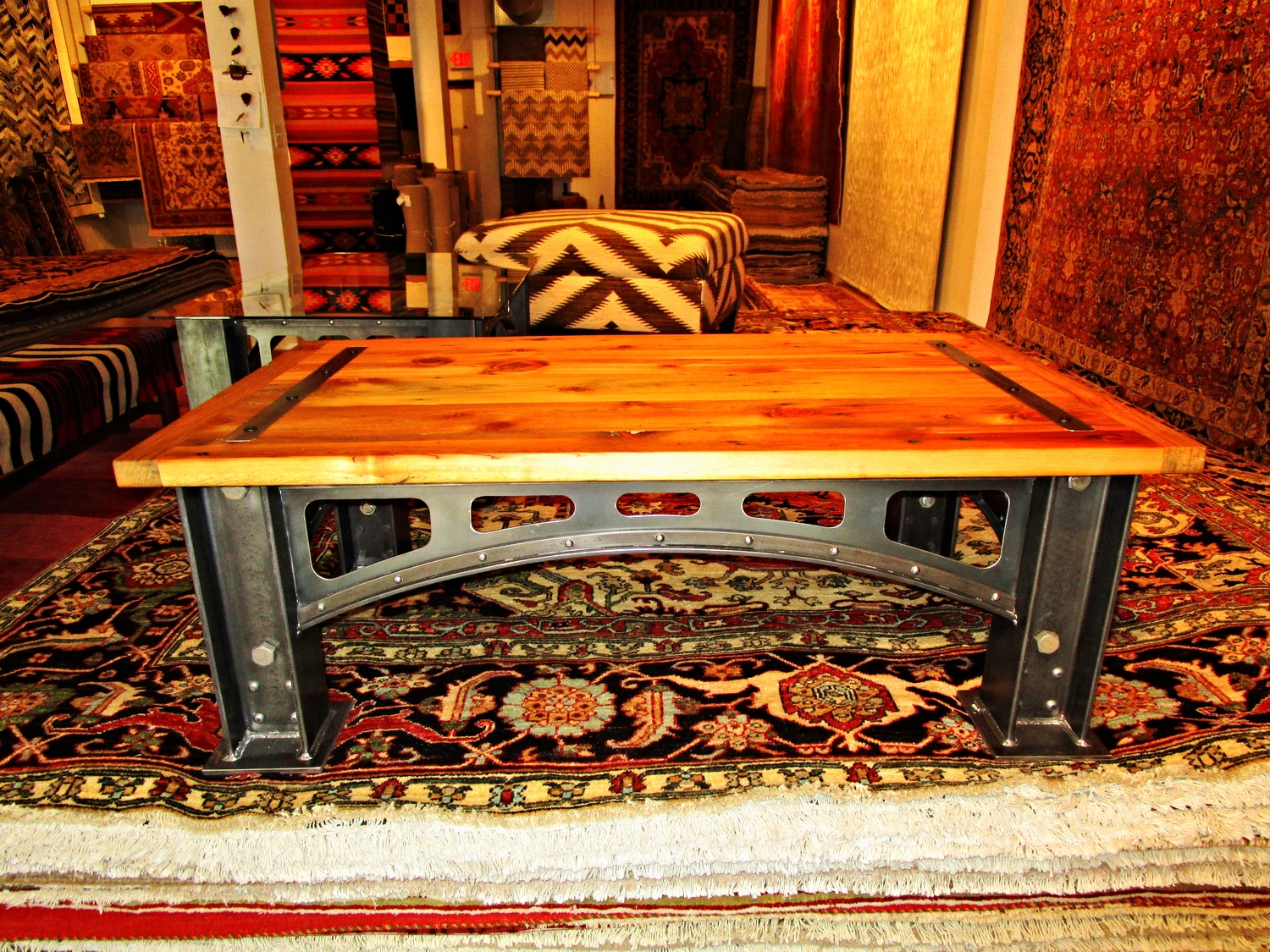 BRIDGE SERIES - RECLAIMED BARNWOOD WITH STEEL BANDS &amp; BASE COFFEE TABLE