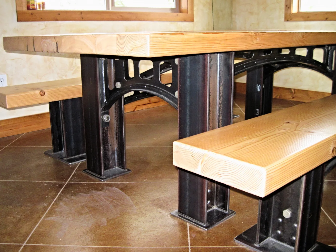 BRIDGE SERIES DINING TABLE - RECLAIMED BARNWOOD &amp; STEEL - SEATS 8