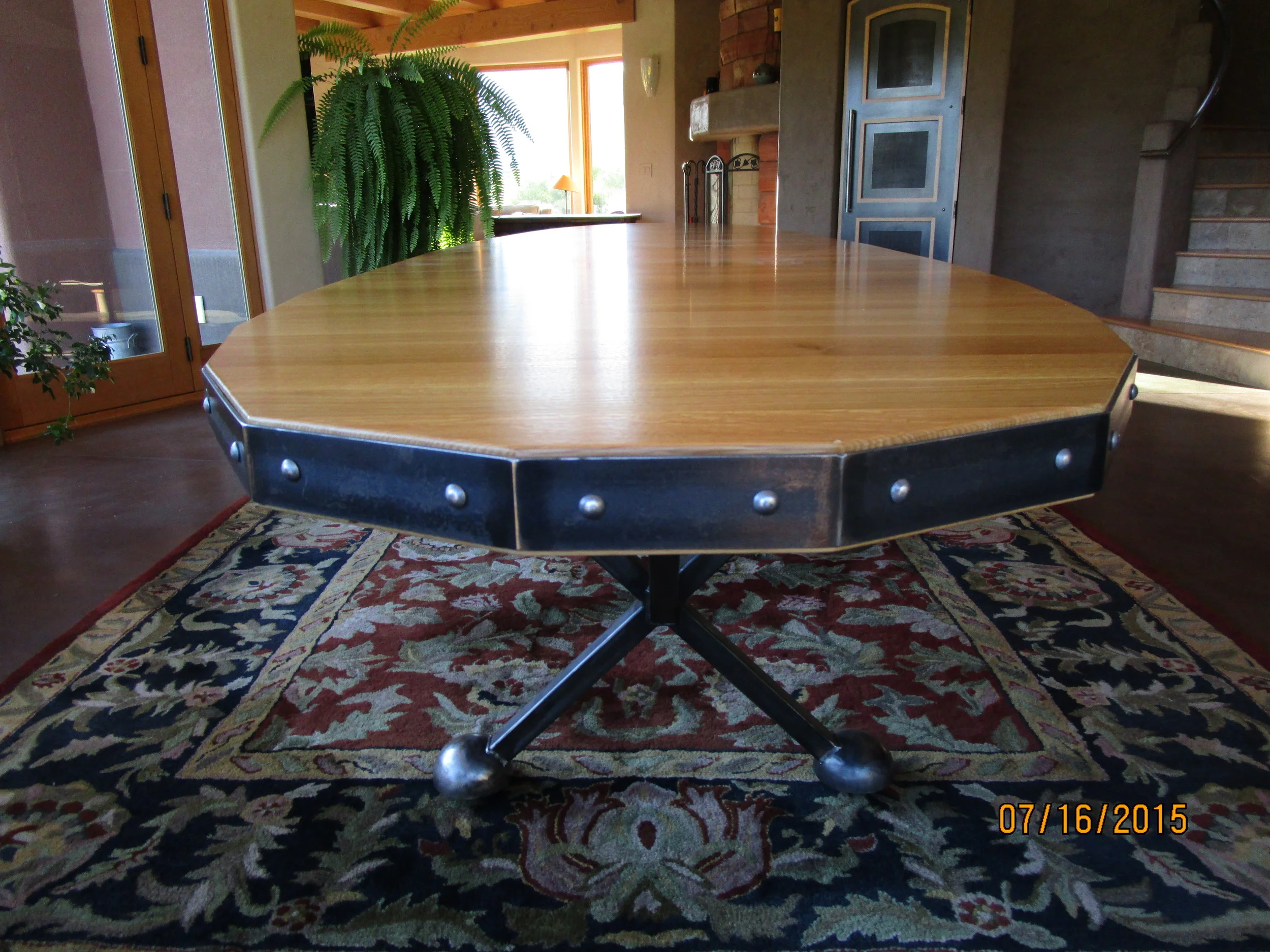 QUARTER SAWN WHITE OAK &amp; STEEL DINING TABLE - SEATS 20