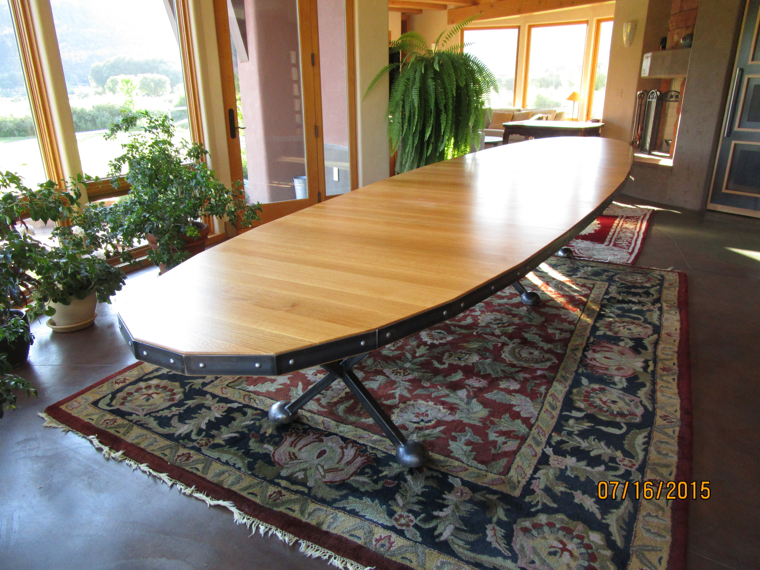 QUARTER SAWN WHITE OAK &amp; STEEL DINING TABLE - SEATS 20