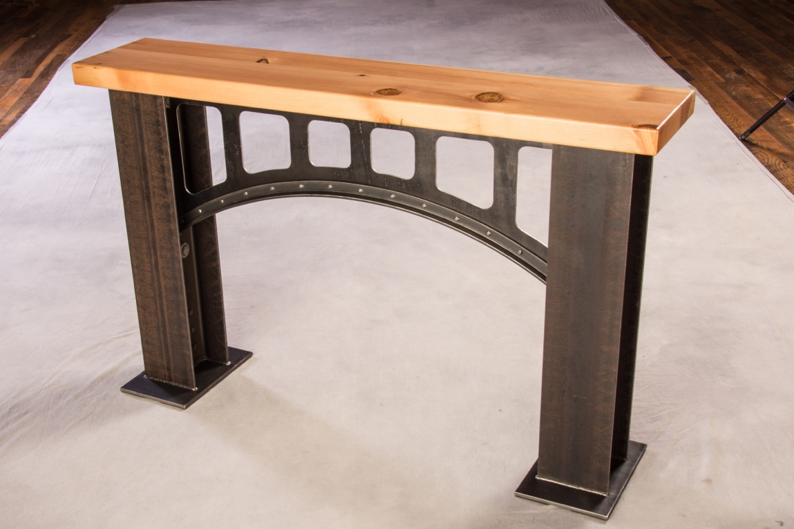 BRIDGE SERIES SOFA TABLE - RECLAIMED BARNWOOD & STEEL
