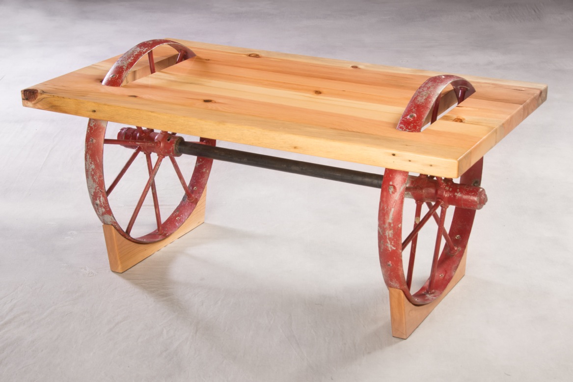 RECLAIMED BARNWOOD & VINTAGE FARM IMPLEMENT COFFEE TABLE