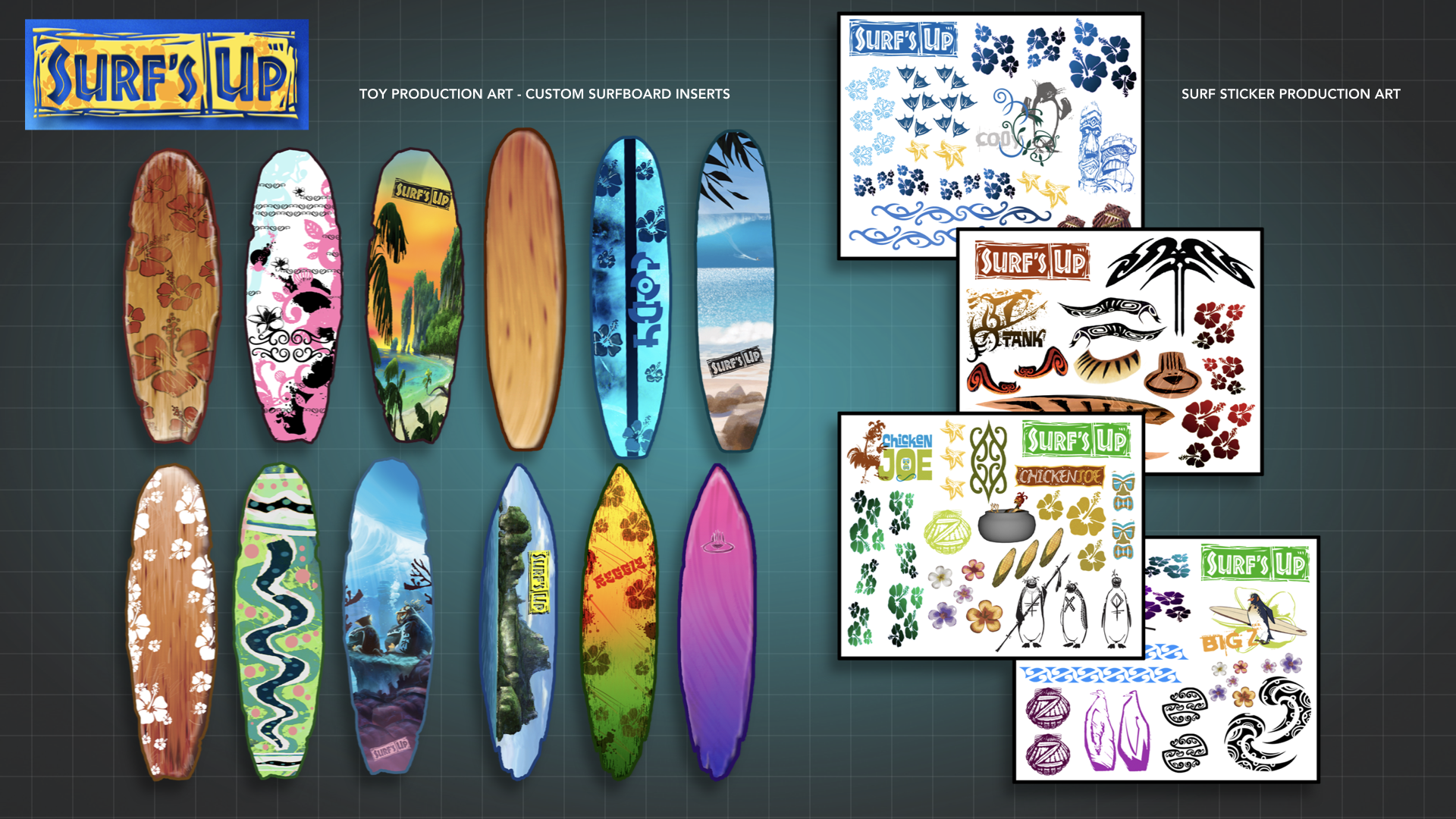 PRINTED SURFBOARD INSERTS AND STICKER PAGES - Created in Photoshop