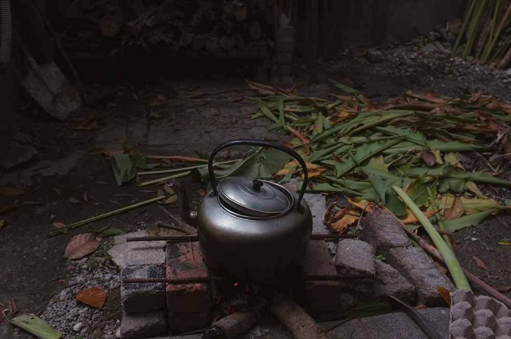 Cooking rice in the outdoor.