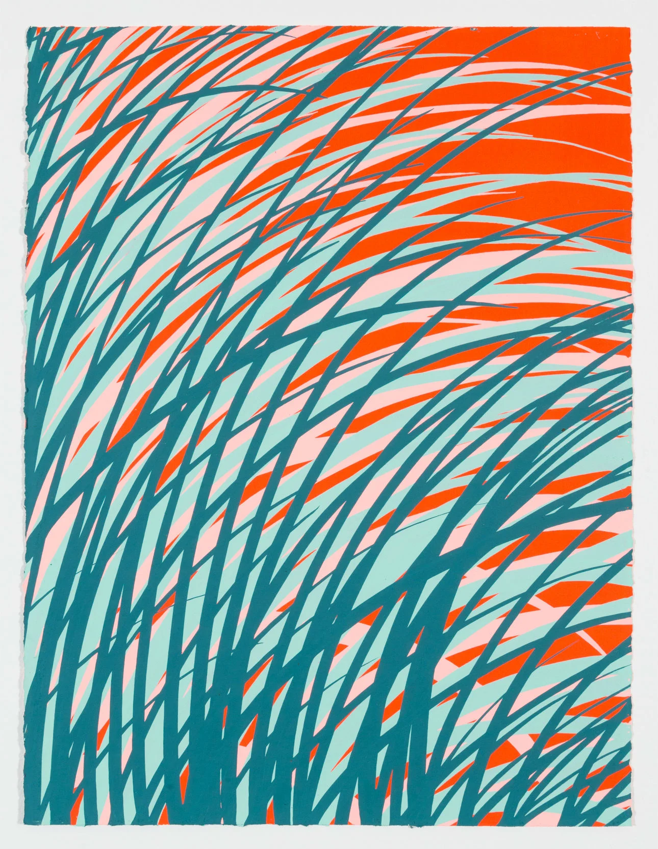Sam Friedman, Untitled, 2019. Acrylic and vinyl paints, silkscreen ink, and acrylic spray paint on primed Stonehenge paper, 76.20h x 55.88w cm.