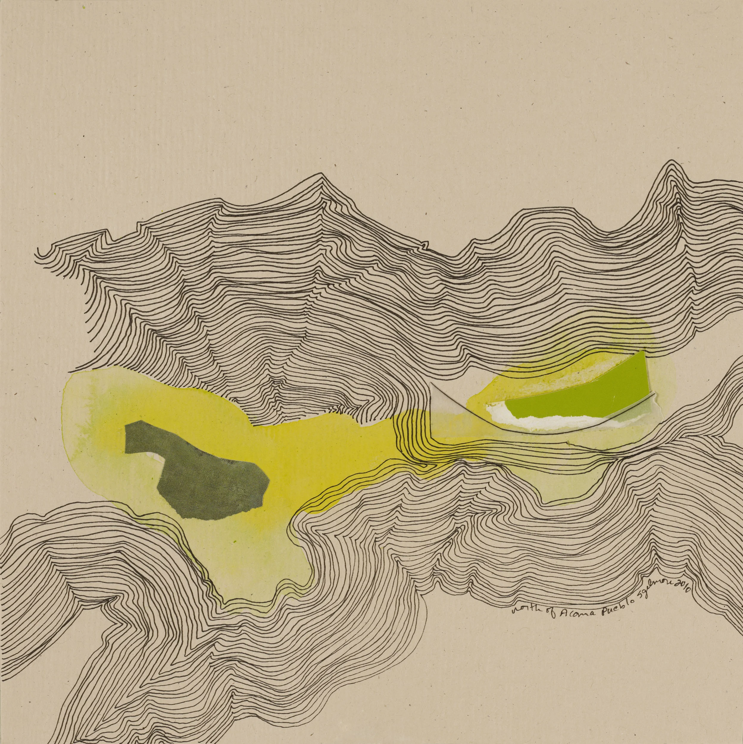North of Acoma Pueblo,2010 8"x 8", archival ink and collage on paper