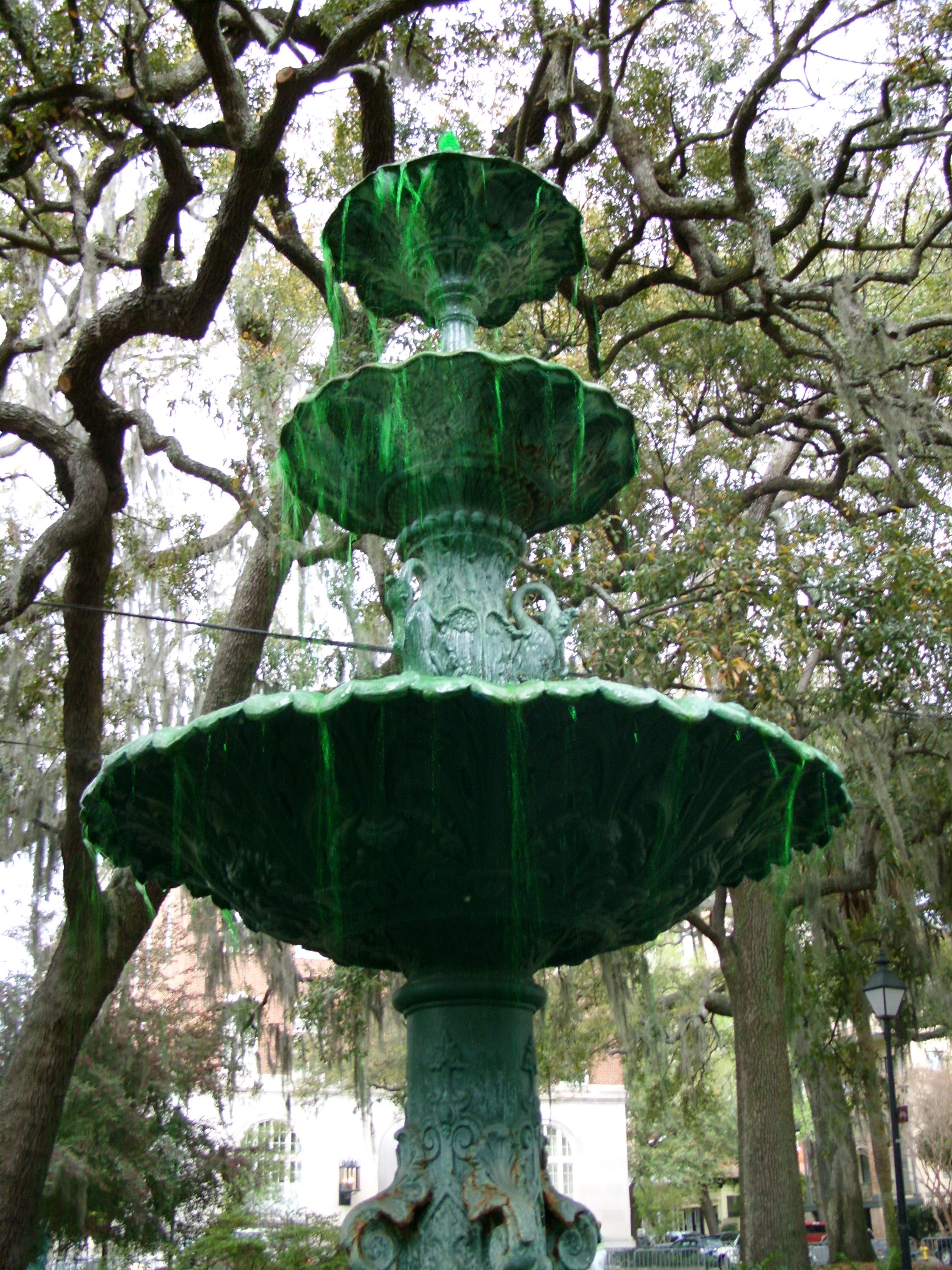  The fountain in Lafayette Square, green for the occasion 