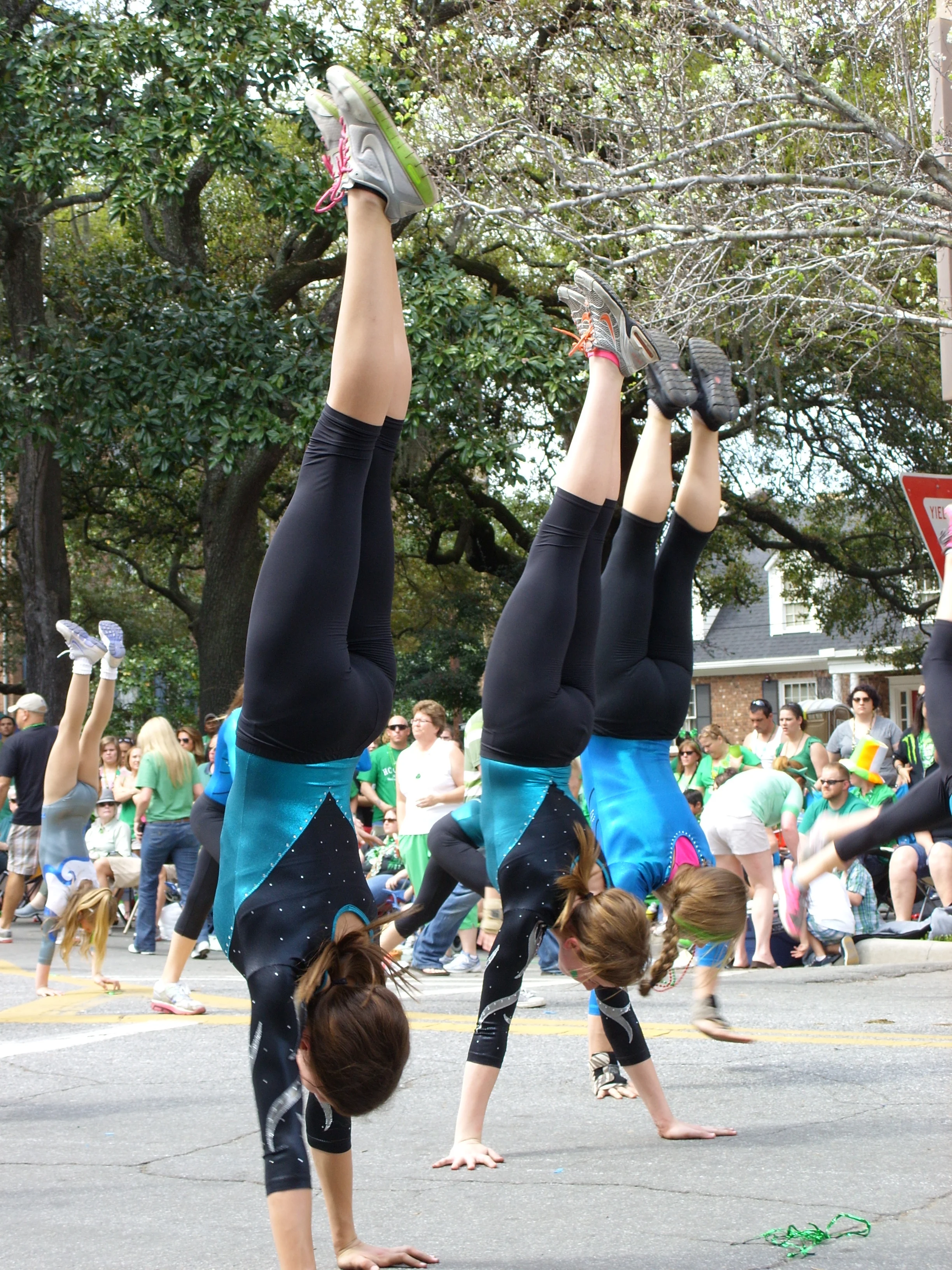  A local gymnastics group performs for parade-viewers 