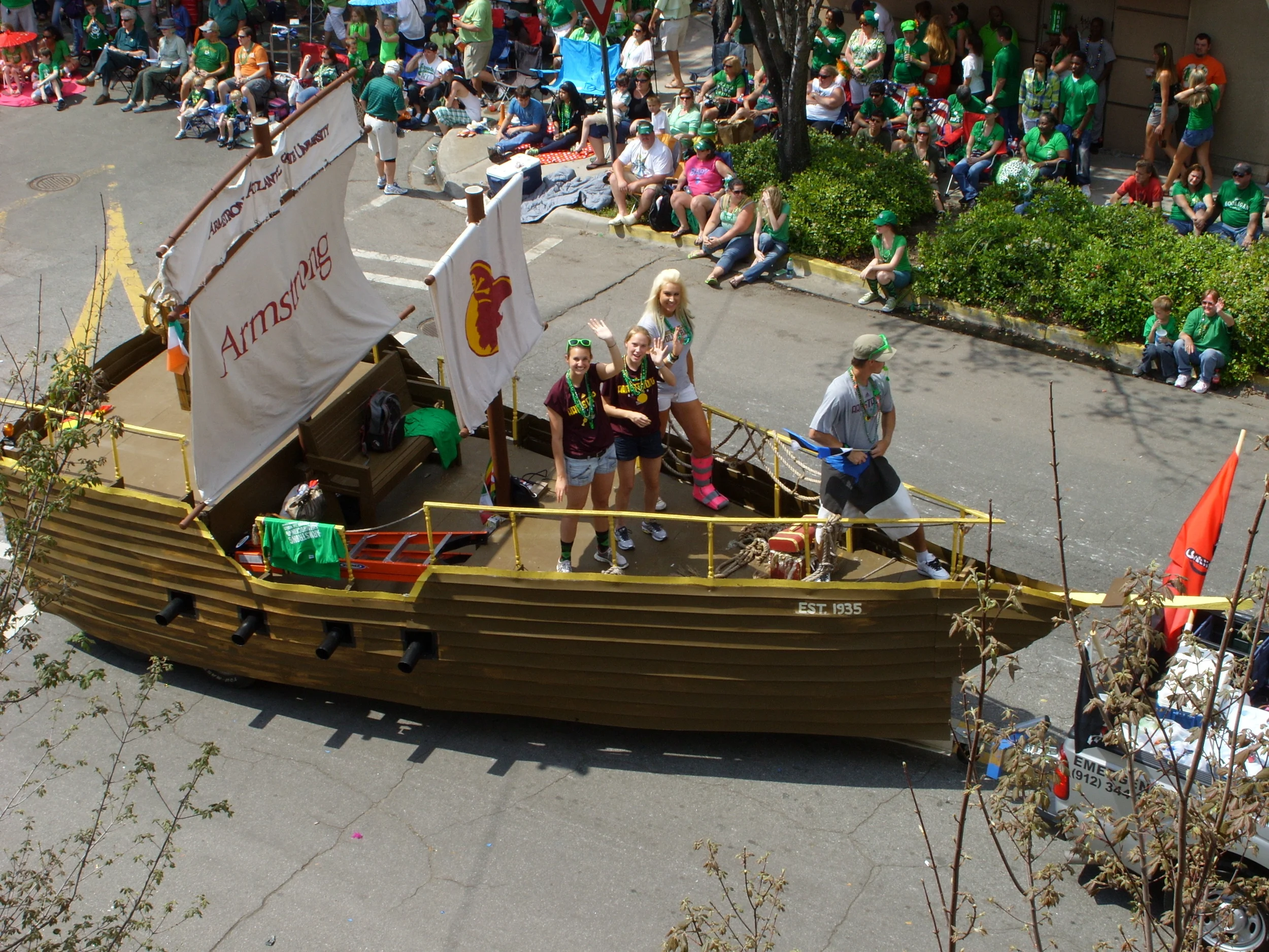  Armstrong State University's mascot is a pirate, so they have a pirate ship in the parade 
