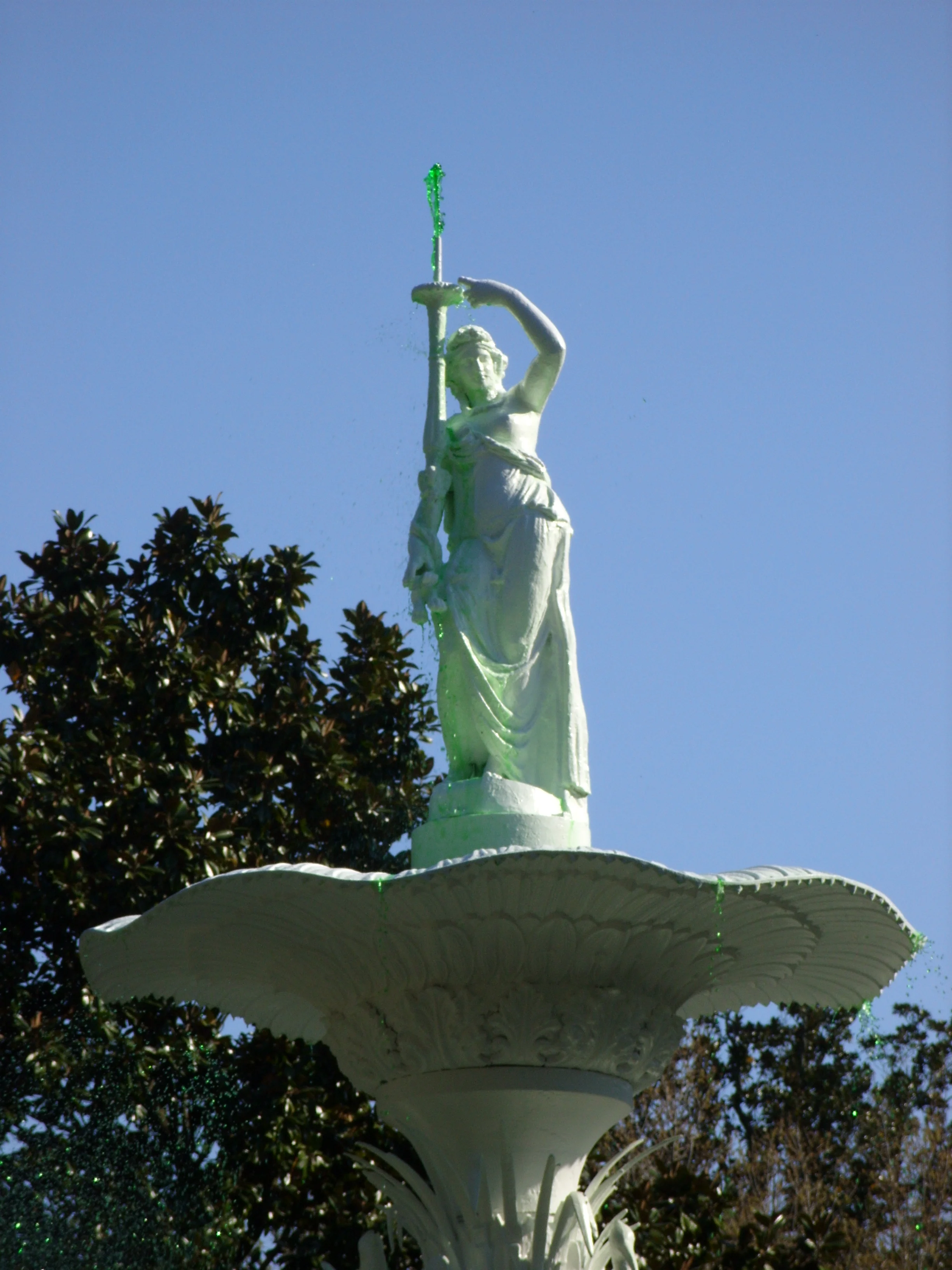  A shot of the figure on top of the Forsyth Park fountain before the 2013 St. Patrick's Day parade 