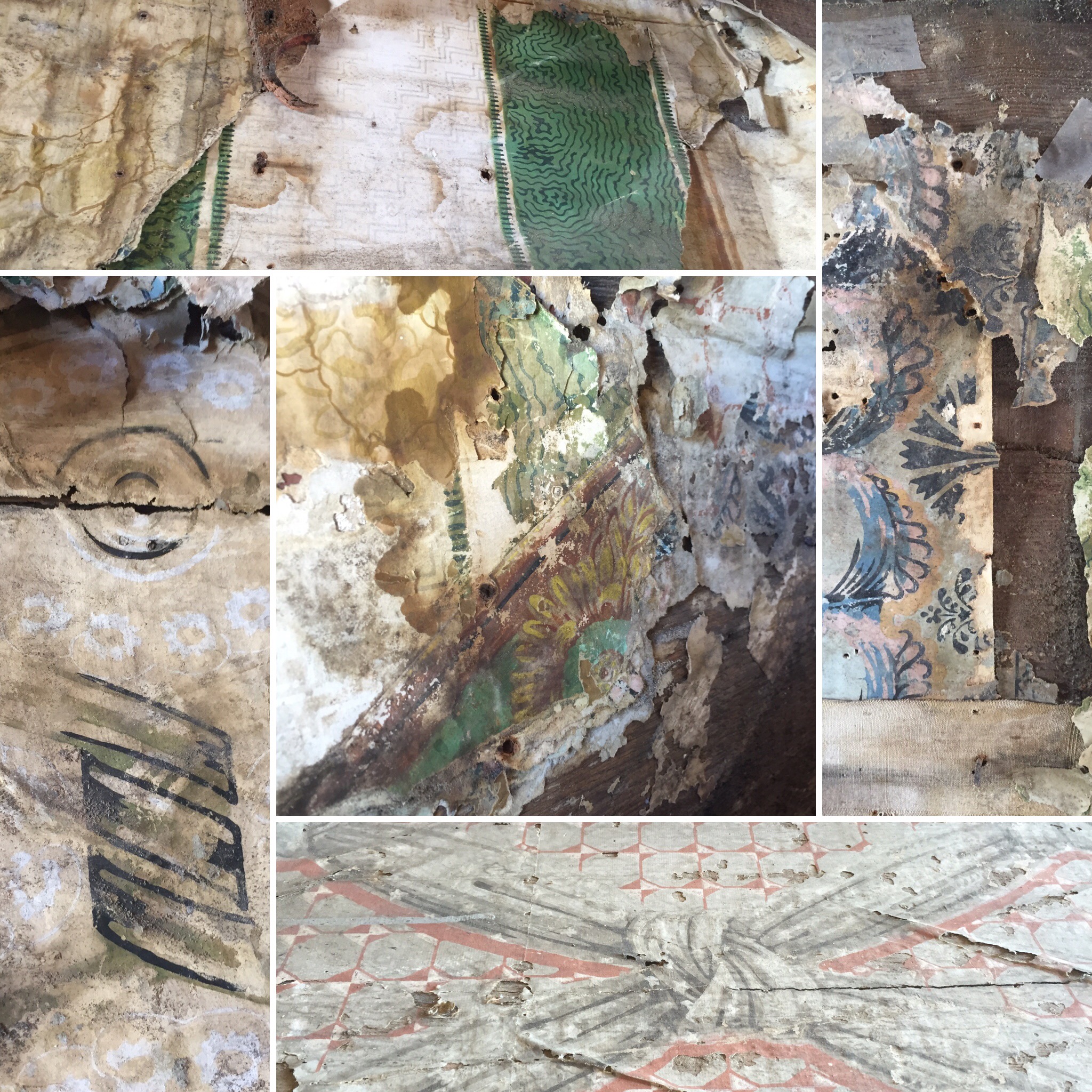 Examples of several different wallpapers David has uncovered. They date from different time periods.