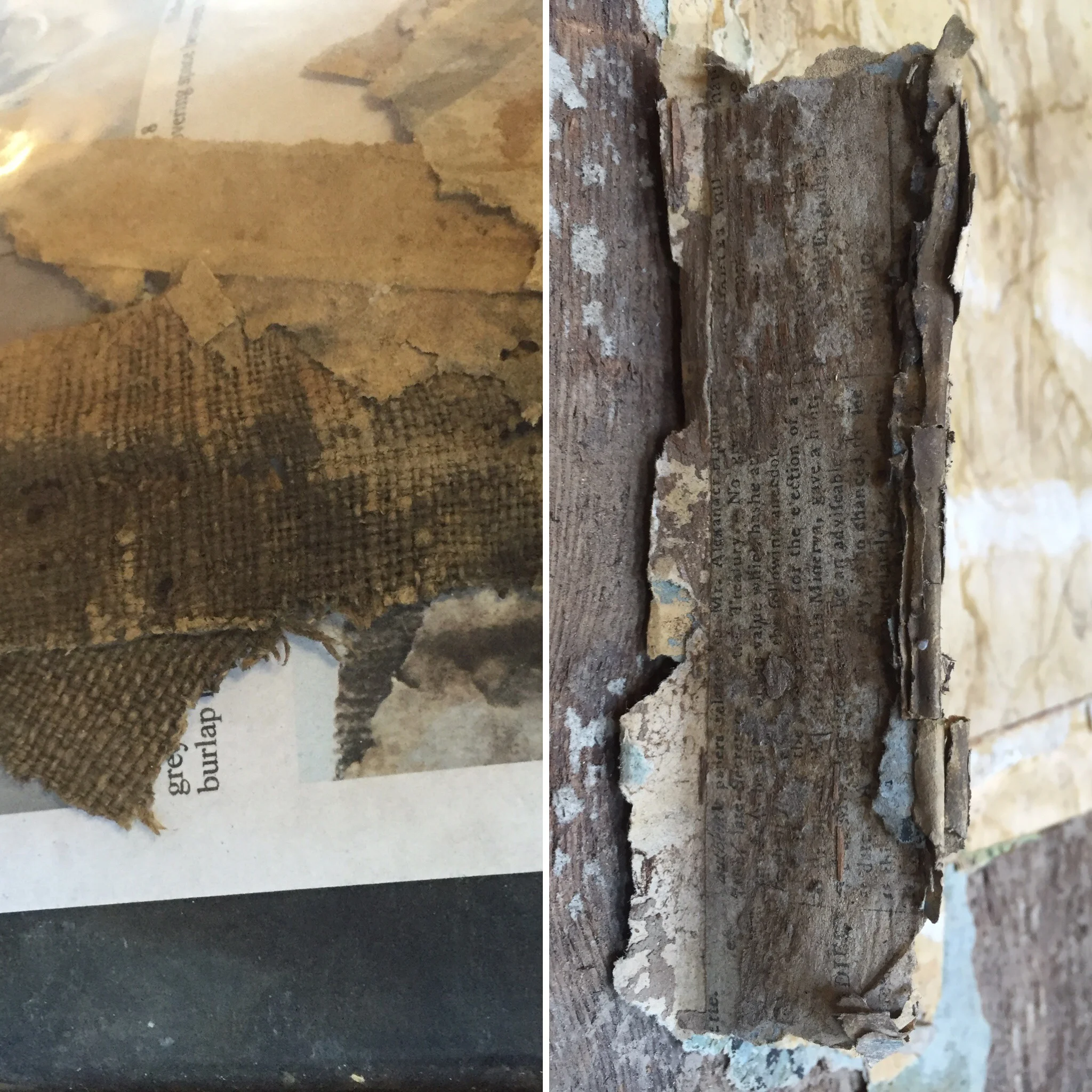 Left: muslin wallpaper backing Right: newspaper wallpaper backing.