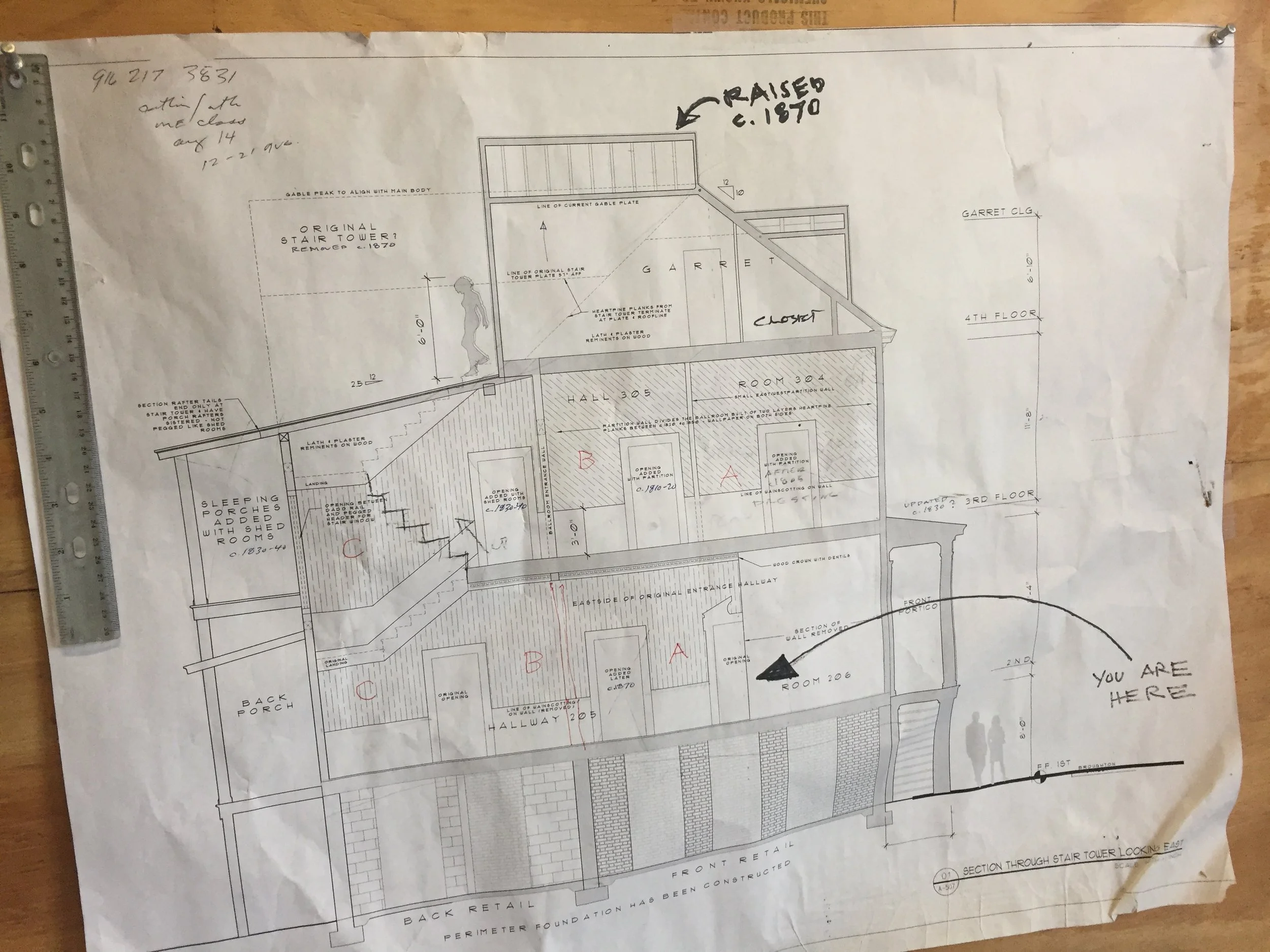 Another drawing depicting the house and various additions and changes made throughout the years.