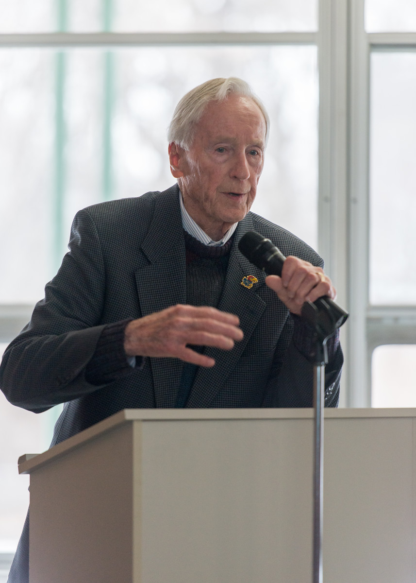 Architect Warren Corman, one of the original designers of the depot, regaled the crowd with stories about its creation. Photo by Leilani Photographs
