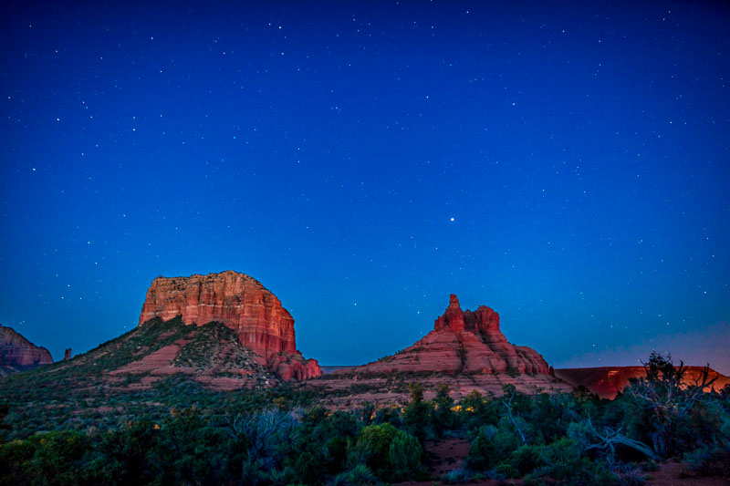 Mars, Saturn, Antares, and Two Buttes, Sedona, AZ