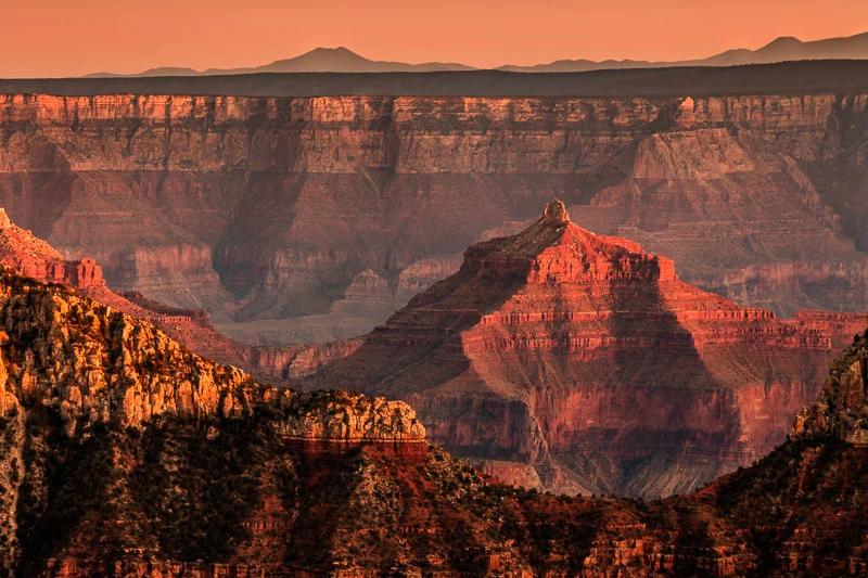 Last rays of sunlight on the North Rim, Grand Canyon National Park