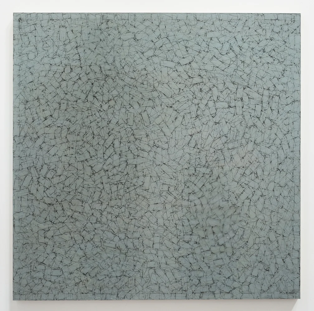 UNBROKEN 4 2017 36" x 36" Scotch tape, plexiglass, india ink, glue and oil on wood panel