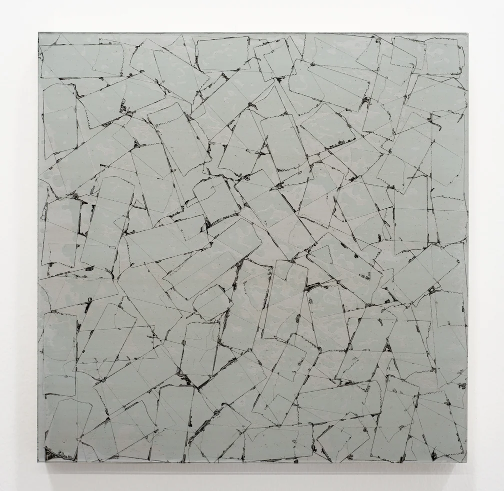 UNBROKEN 16 Study 2018 10" x 10" Scotch tape, plexiglass, india ink, glue and oil on wood panel