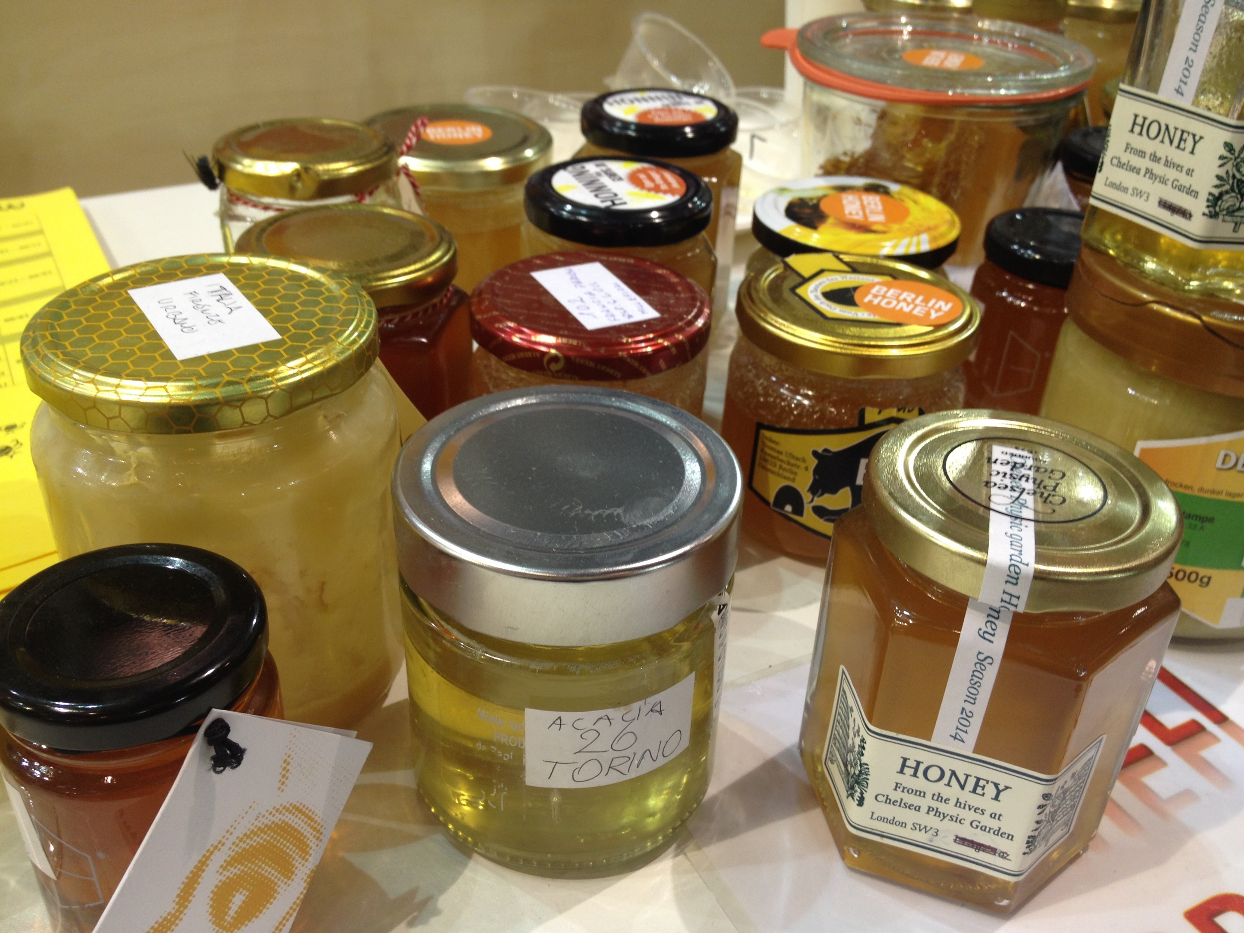 " Honey from around the world at Terra Madre , the international gathering of the Slow Food movement held in Italy every two years. " | Photo: Courtesy Cortney Ahern