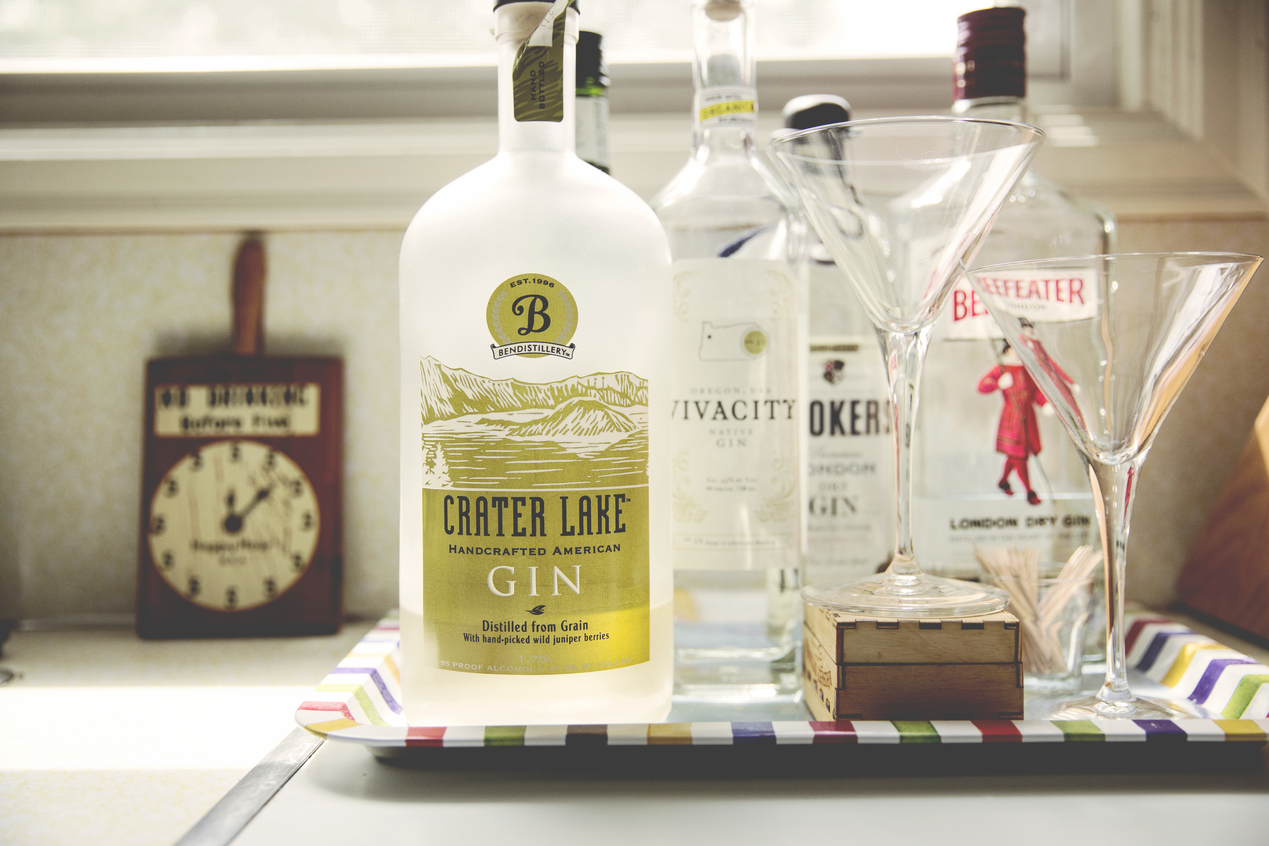 My husband and I are true believers in the nightcap. We are particularly big on gin martinis and have started collecting lots of local bottles (he even brought a new one home right after I took this photo)!