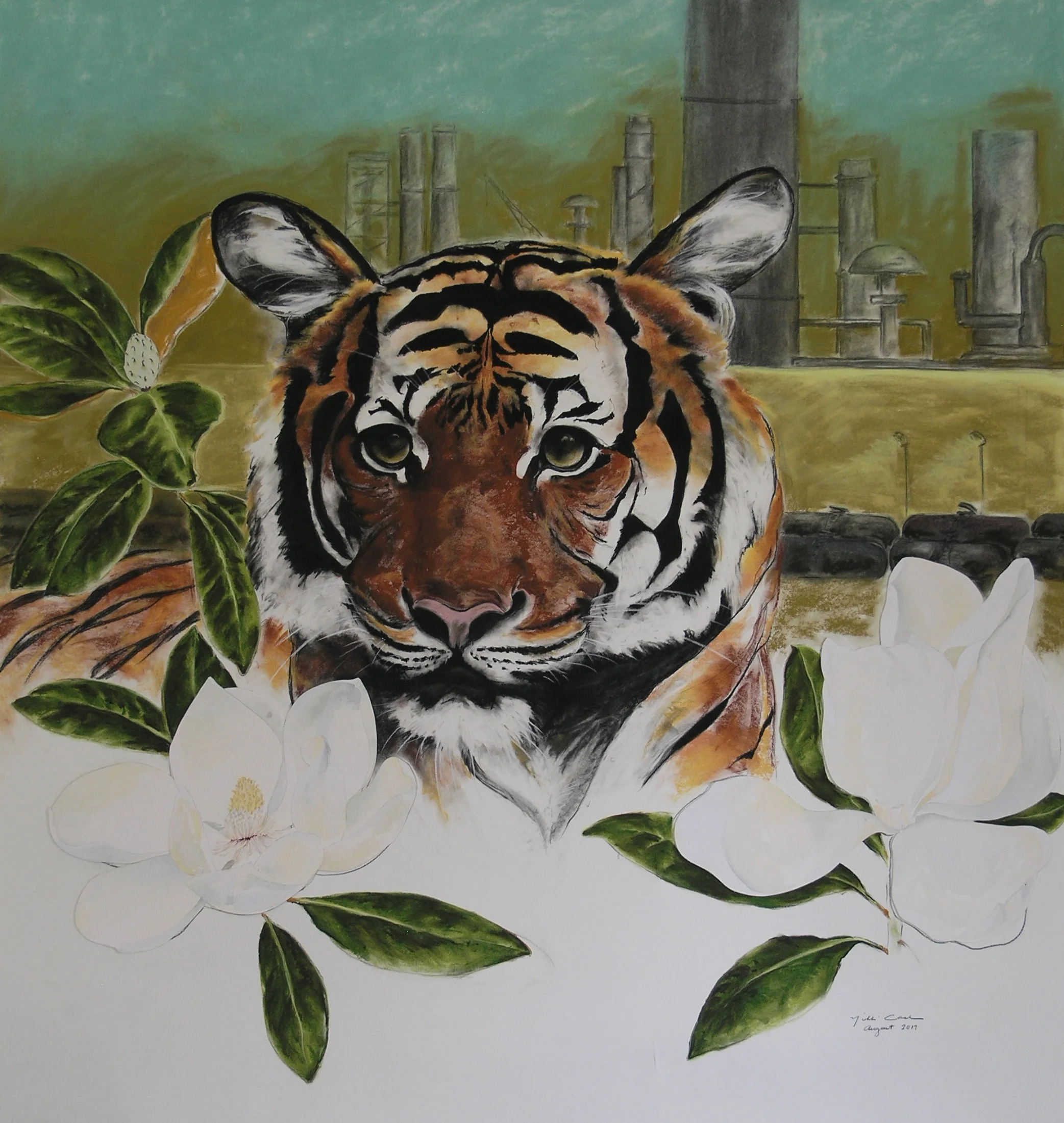 Tiger with Magnolia Blossoms