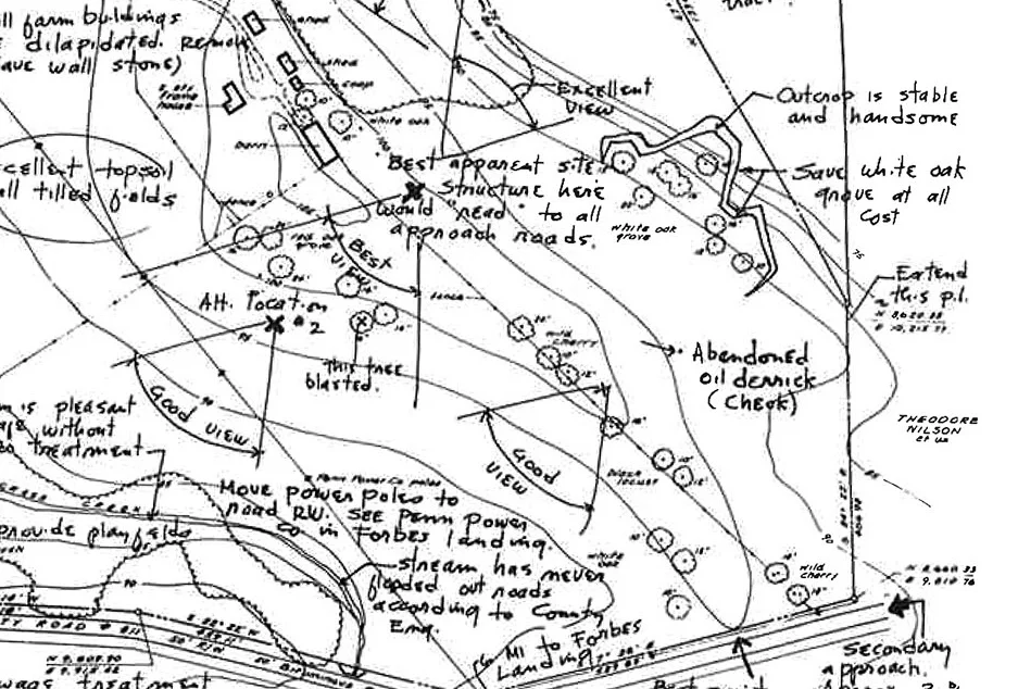Site observation notes from Landscape Architecture: The Shaping of Man’s Natural Environment by John Ormsbee Simonds.
