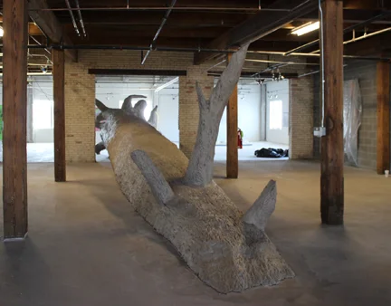 "Fell" just after all of the wet clay was applied.