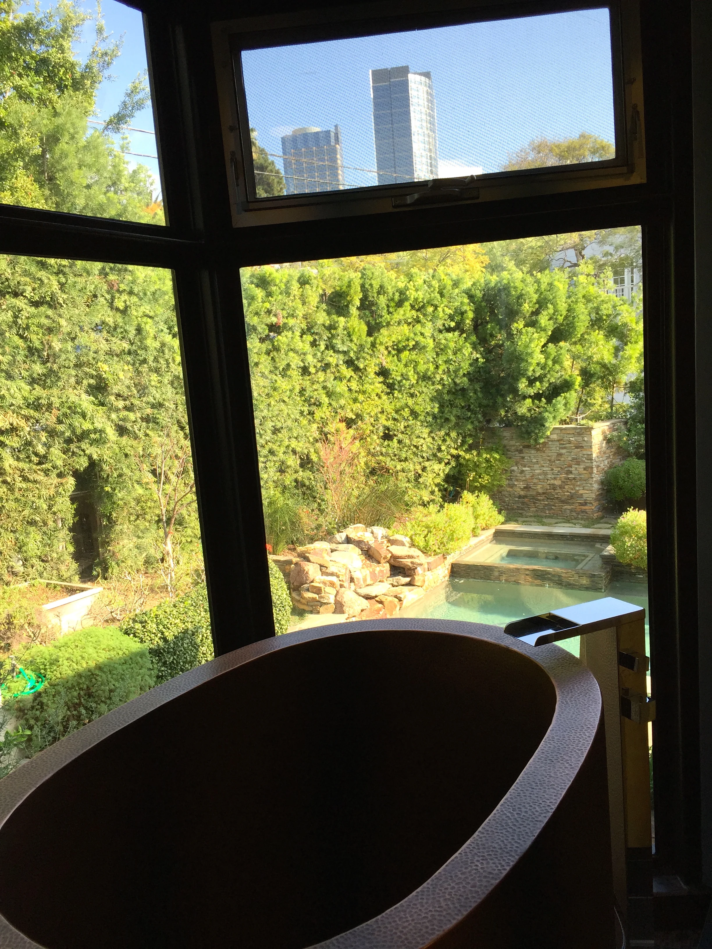 BENECIA - Master Bathroom - Copper Japanese Soaking Tub with Garden and Century City view