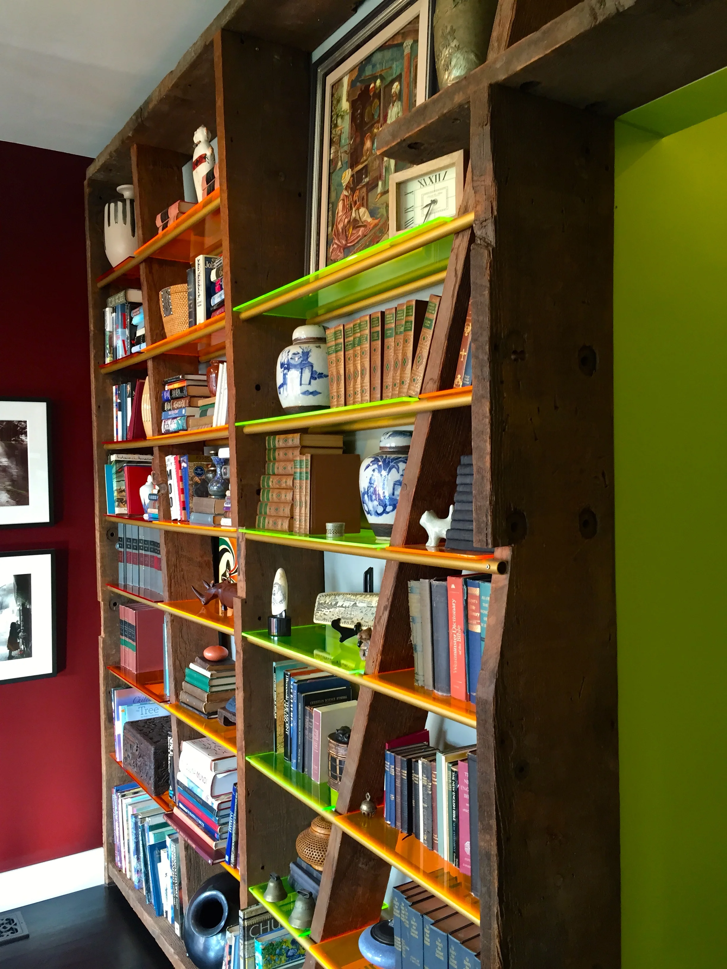 CUSTOM BOOKCASE - reclaimed wood/acrylic/metal