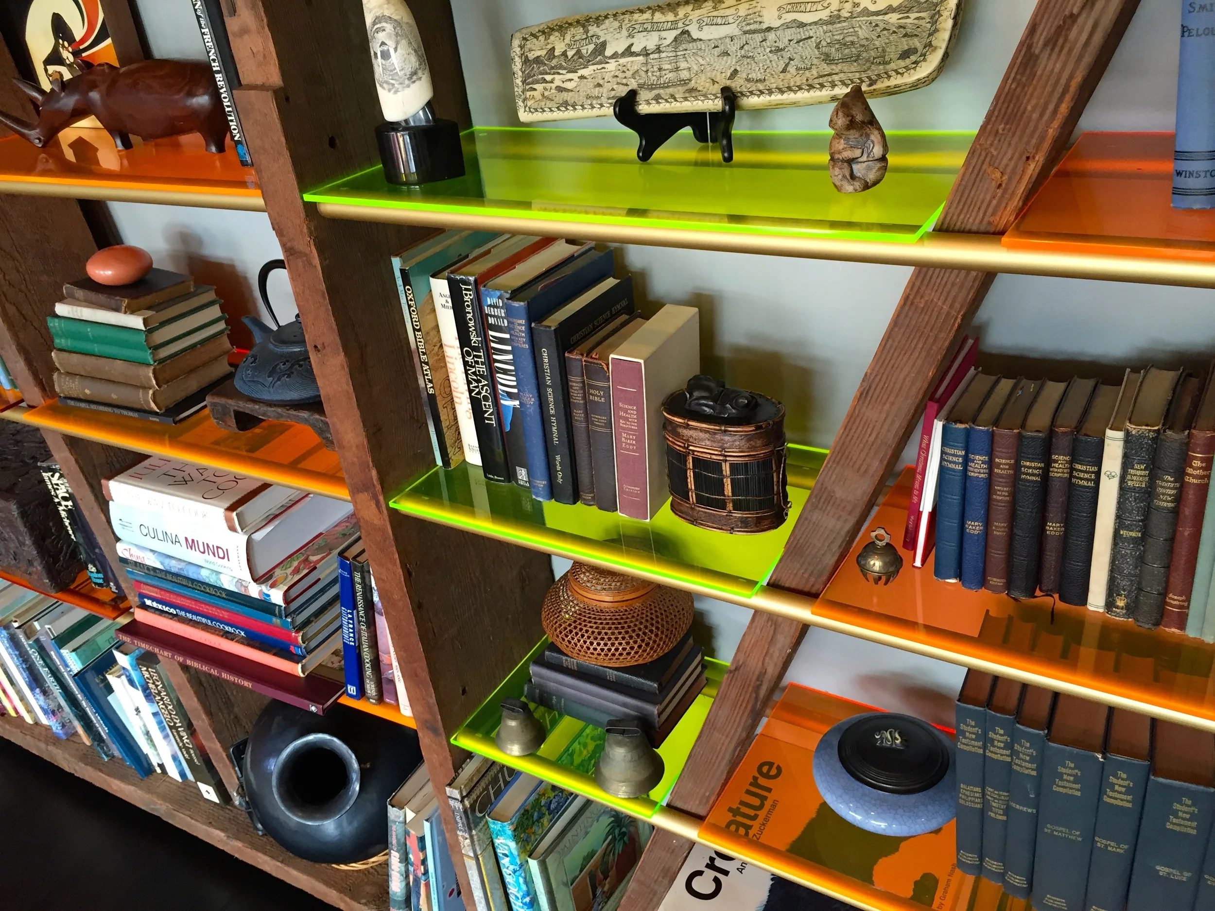 CUSTOM BOOKCASE - reclaimed wood/acrylic/metal - detail