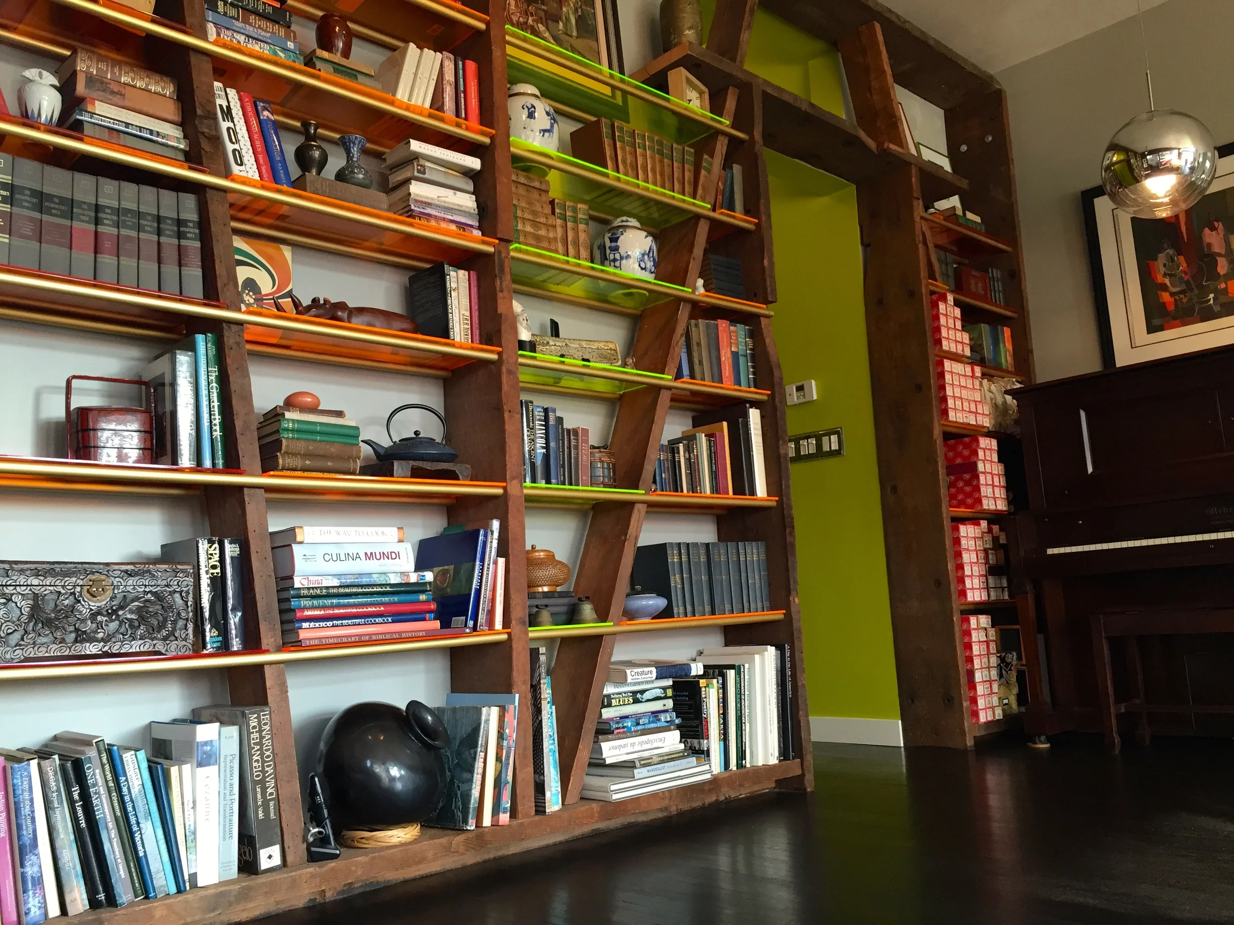 CUSTOM BOOKCASE - reclaimed wood/acrylic/metal