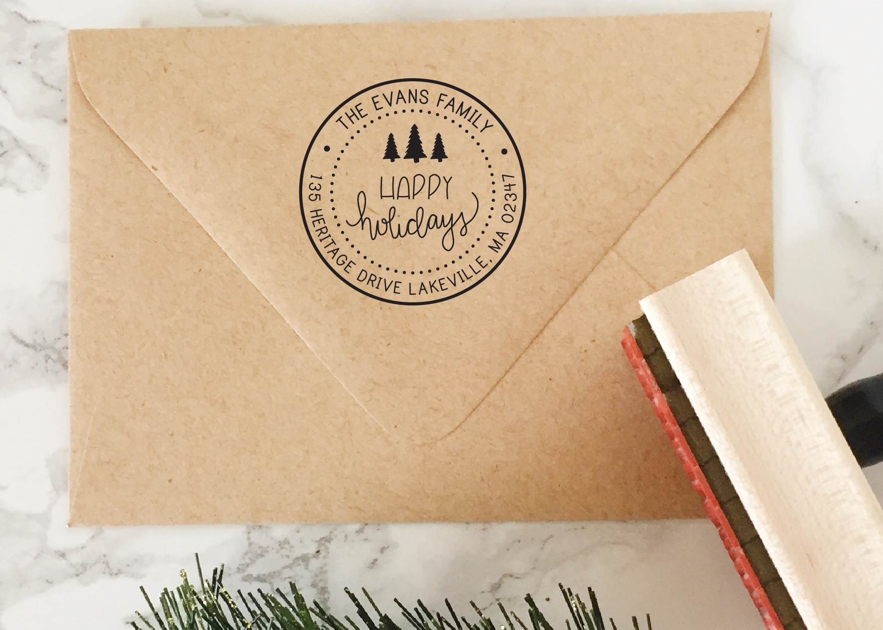 Happy Holidays Address Stamp by Hello World Stamps on Etsy