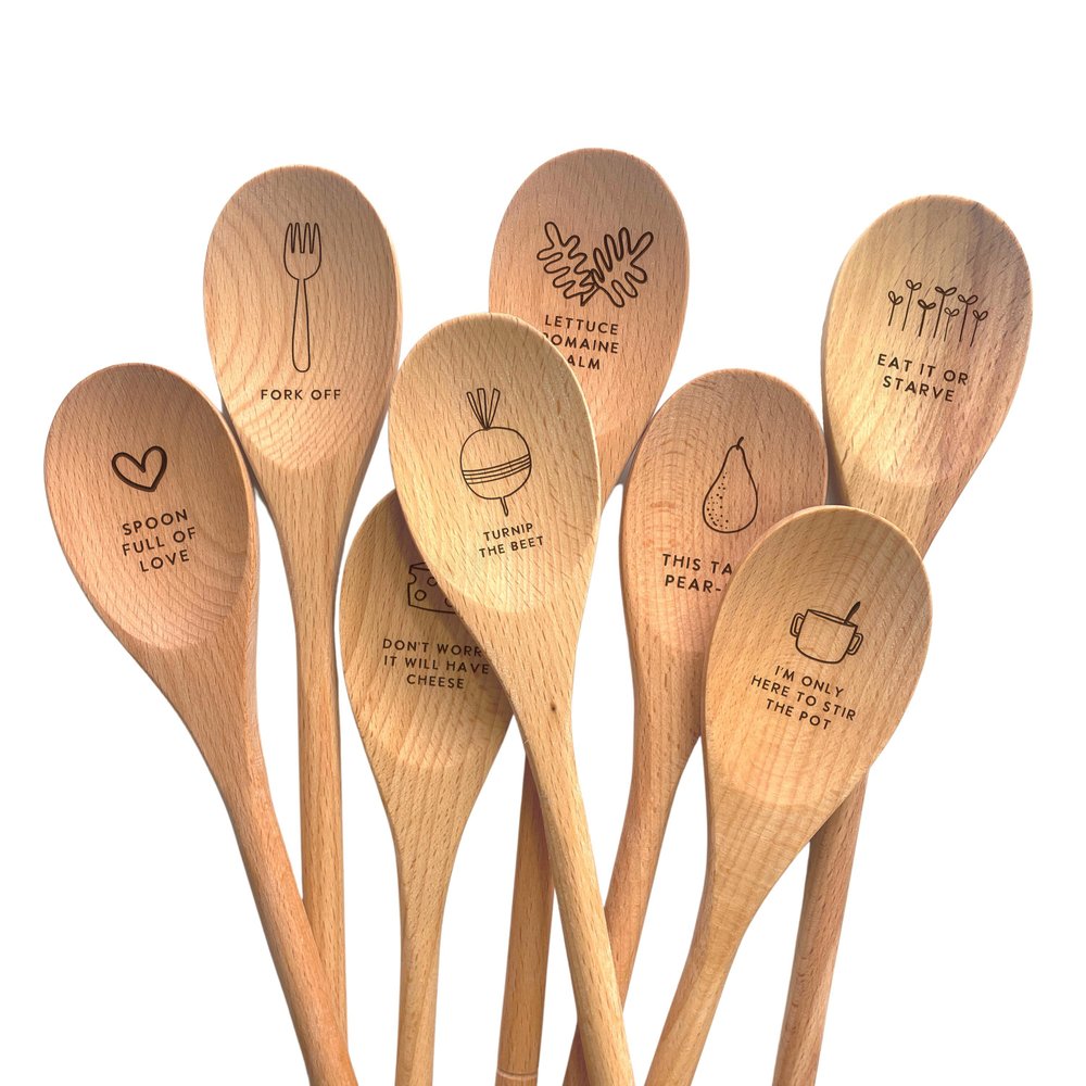 Engraved Wooden Bamboo 6 pc Utensil Set | Birthday Gift | Housewarming Gift  | Funny Engraved Wooden Spoons | Personalized Wooden Spoons