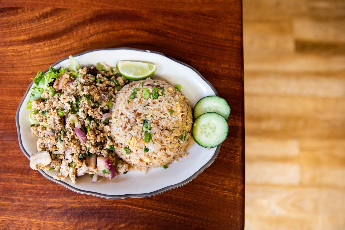 Thai meat salad in garlic lime sauce and house garlic-egg fried rice.

TO-GO / Delivery / Dinning
11A &ndash; Close

Web: www.thaipeacockpdx.com

#thaipeacock #thaipeacockpdx #pdxdining #eeeeeats #portlandfood #thaifood #pdxeats #portlandfoodie #eate