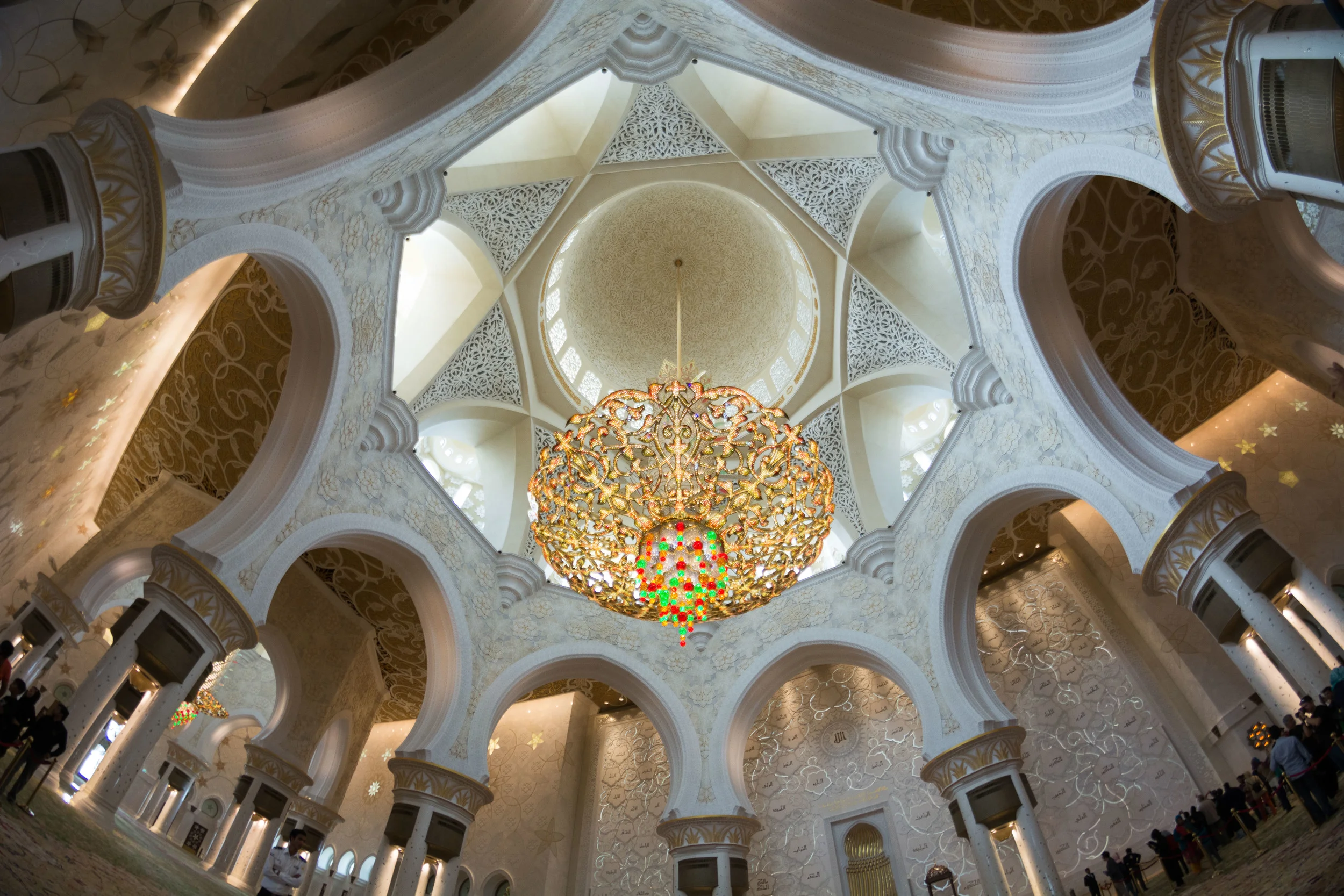 A fisheye view of the Sheikh Zayed Grand Mosque in Abu Dhabi