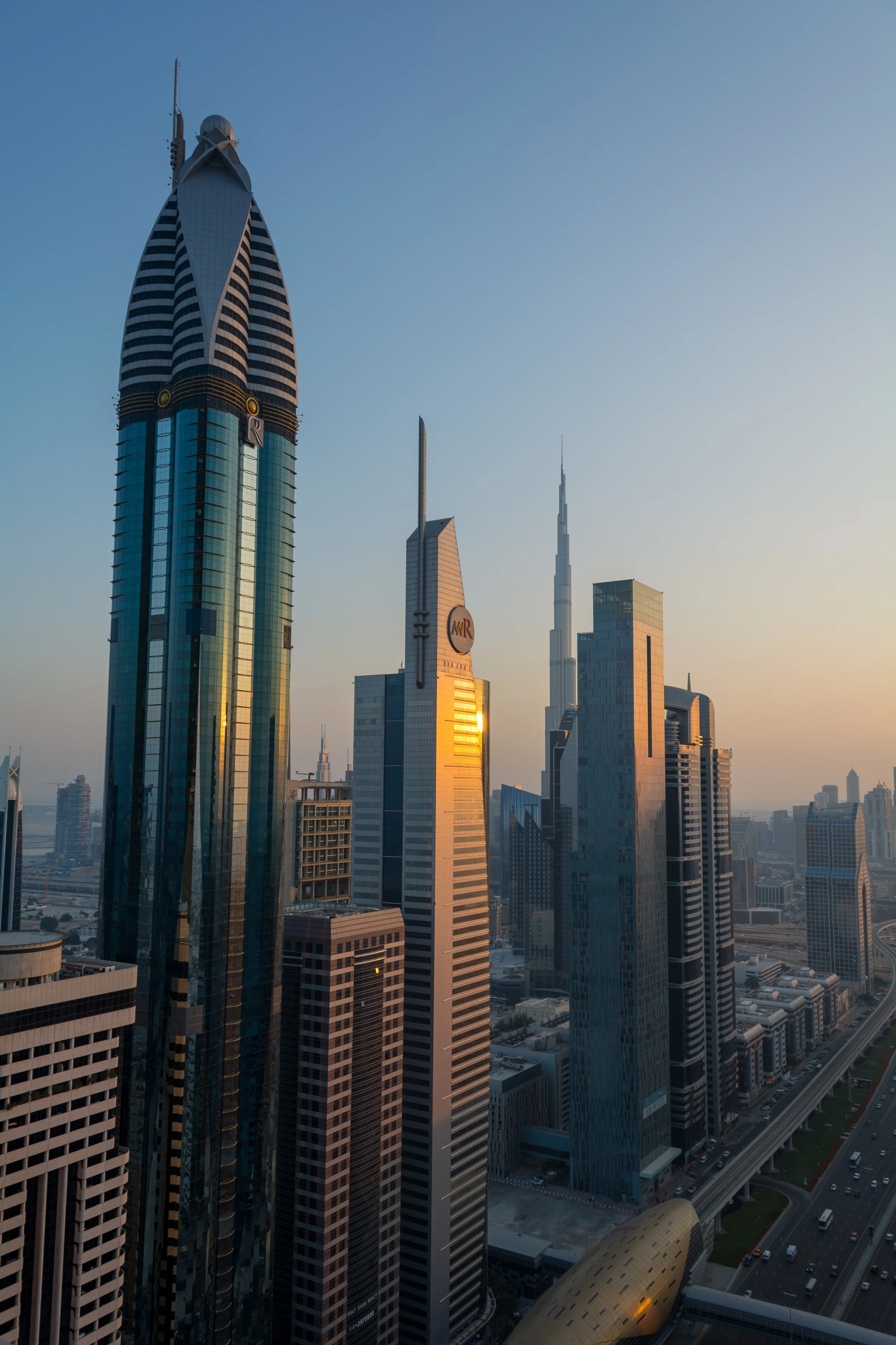 The skyscrapers along Sheikh Zayed road in Dubai as seen from atop the Level 43 Sky Lounge at the Four Points by Sheraton