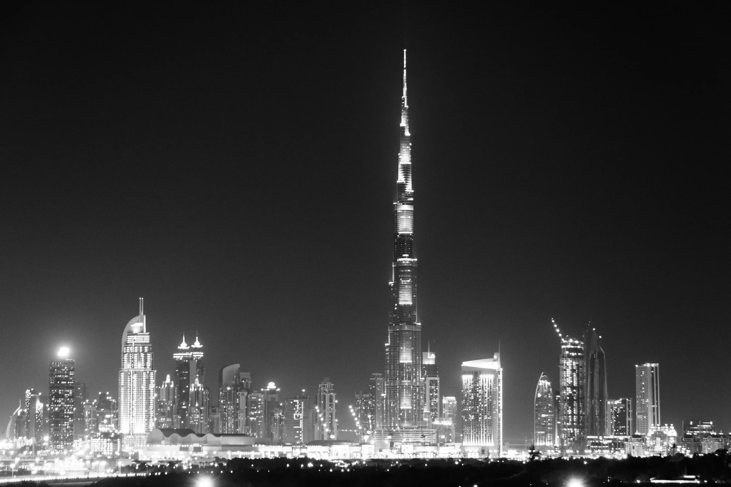 The skyline of Dubai and the Burj Khalifa as seen from the Marriott Al Jaddaf, Dubai